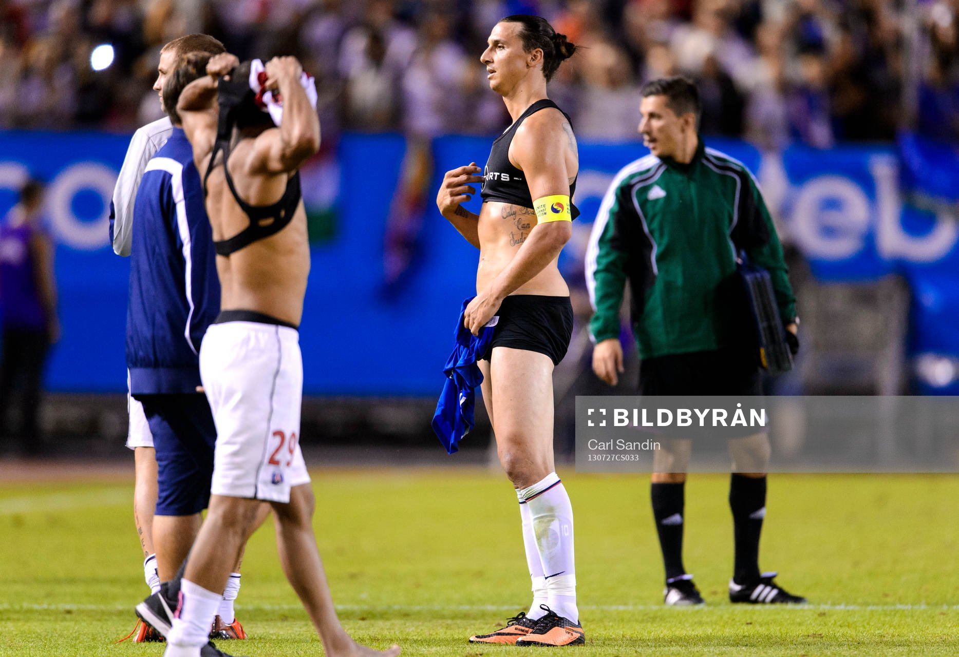 Paris Saint-Germans Zlatan Ibrahimovic i underkläder efter matchen mellan Real Madrid och Paris Saint-Germain 27 juli 2013 i Göteborg.