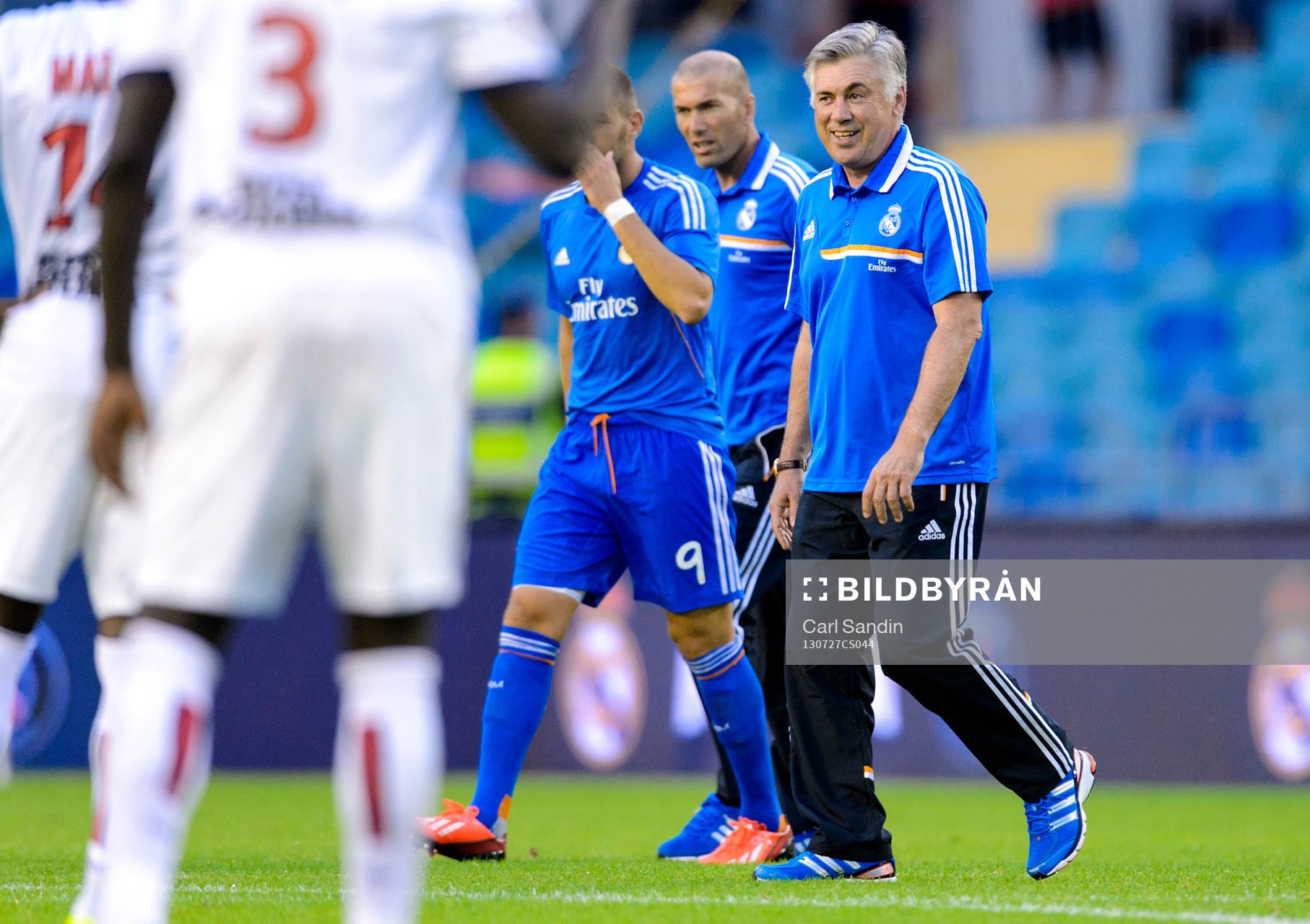 Real Madrids tränare Carlo Ancelotti under matchen mellan Real Madrid och Paris Saint-Germain 27 juli 2013 i Göteborg.