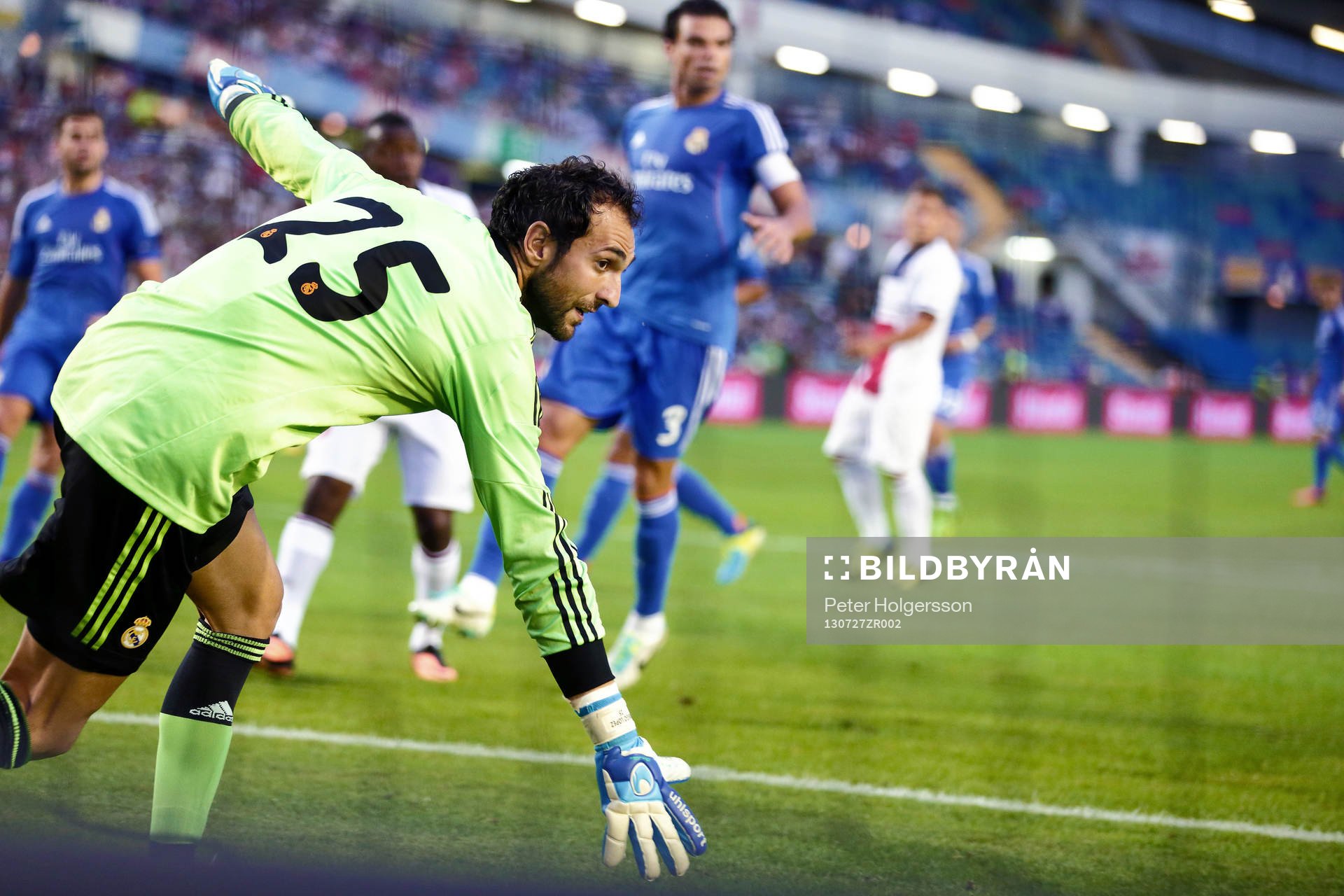 Real Madrids Diego Lopez under matchen mellan Real Madrid och Paris Saint-Germain 27 juli 2013 i Göteborg.