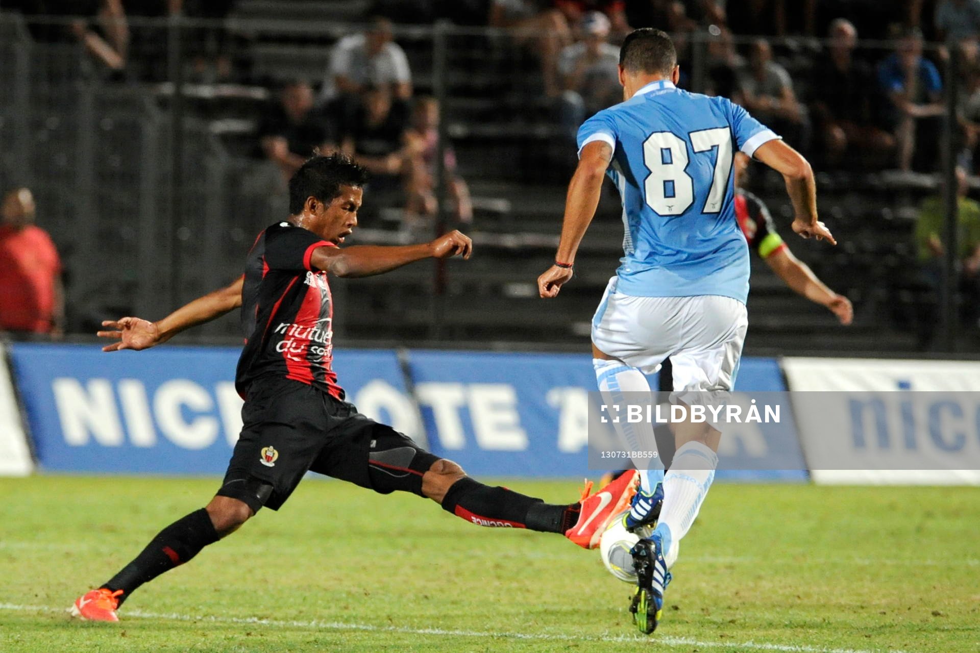  Fotboll, träningsmatch, Nice - Lazio: Albert Rafetraniaina / Antonio Candreva - 31.07.2013 - Nice / Lazio Rome - Match Amical 