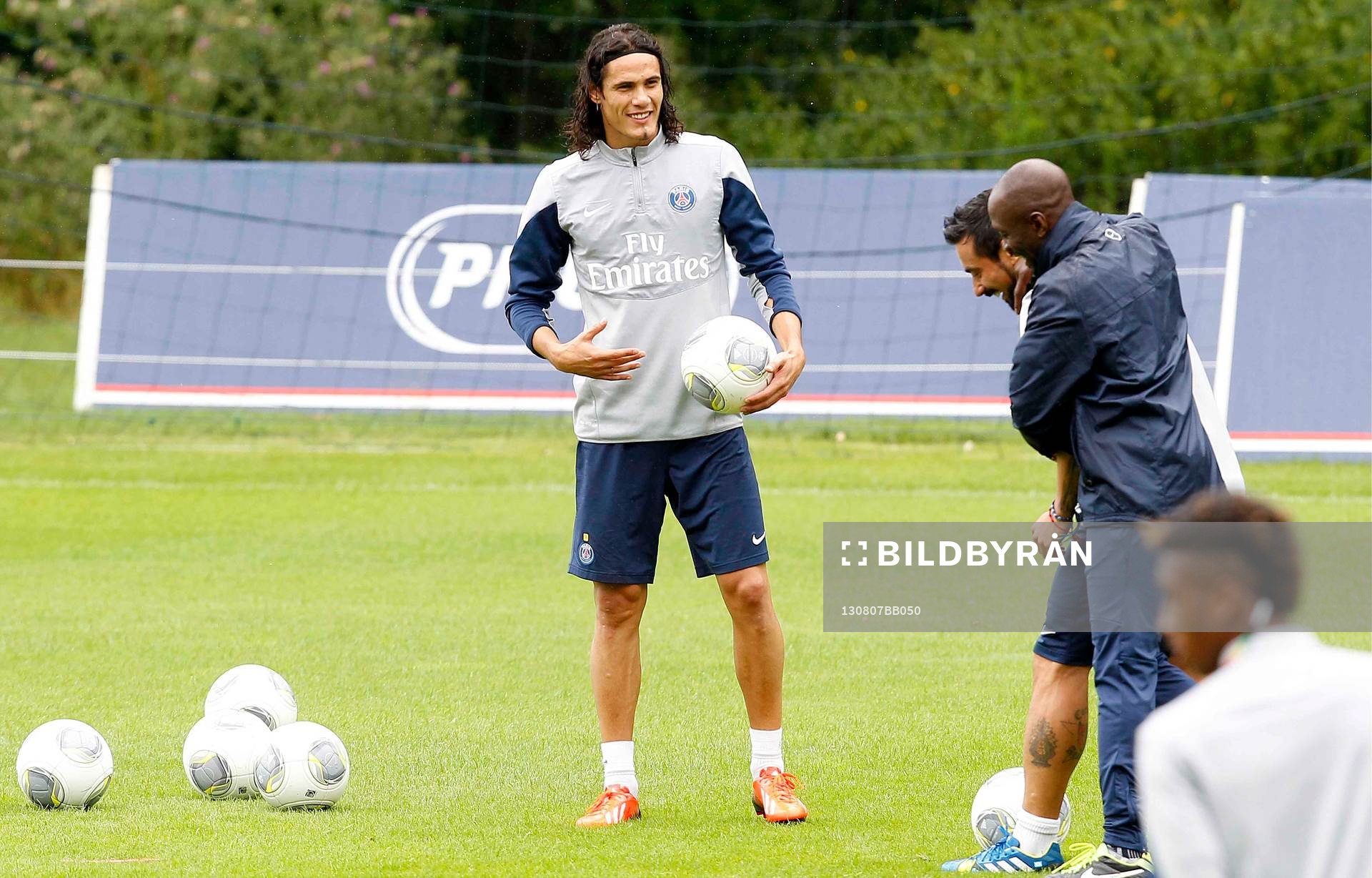 Fotboll, PSG, Paris saint germain, träning: EDINSON CAVANI / EZEQUIEL LAVEZZI / CLAUDE MAKELELE - 07.08.2013 - Entrainement du Paris Saint Germain - Ligue 1 2013/2014