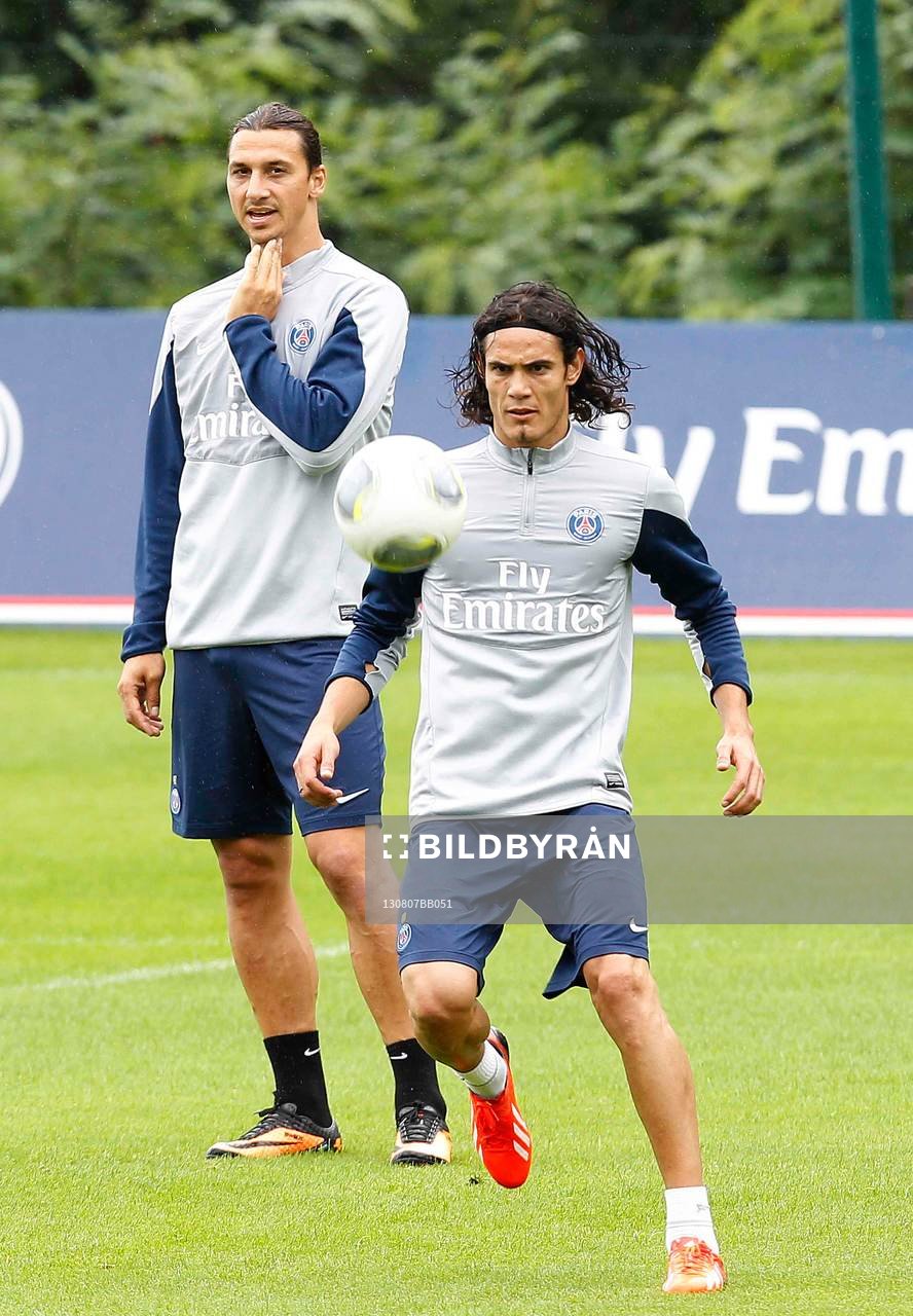 Fotboll, PSG, Paris saint germain, träning: EDINSON CAVANI / ZLATAN IBRAHIMOVIC - 07.08.2013 - Entrainement du Paris Saint Germain - Ligue 1 2013/2014
