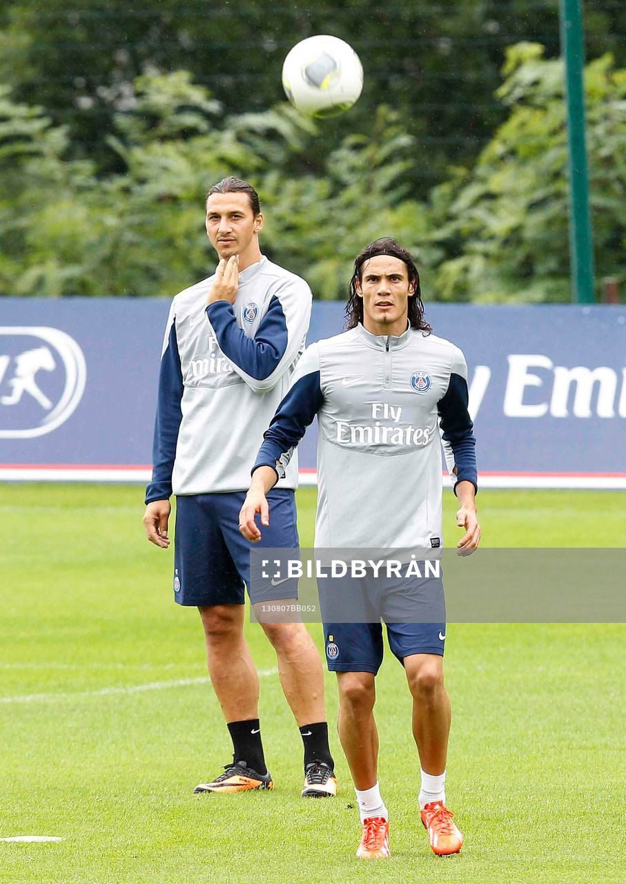 Fotboll, PSG, Paris saint germain, träning: EDINSON CAVANI / ZLATAN IBRAHIMOVIC - 07.08.2013 - Entrainement du Paris Saint Germain - Ligue 1 2013/2014