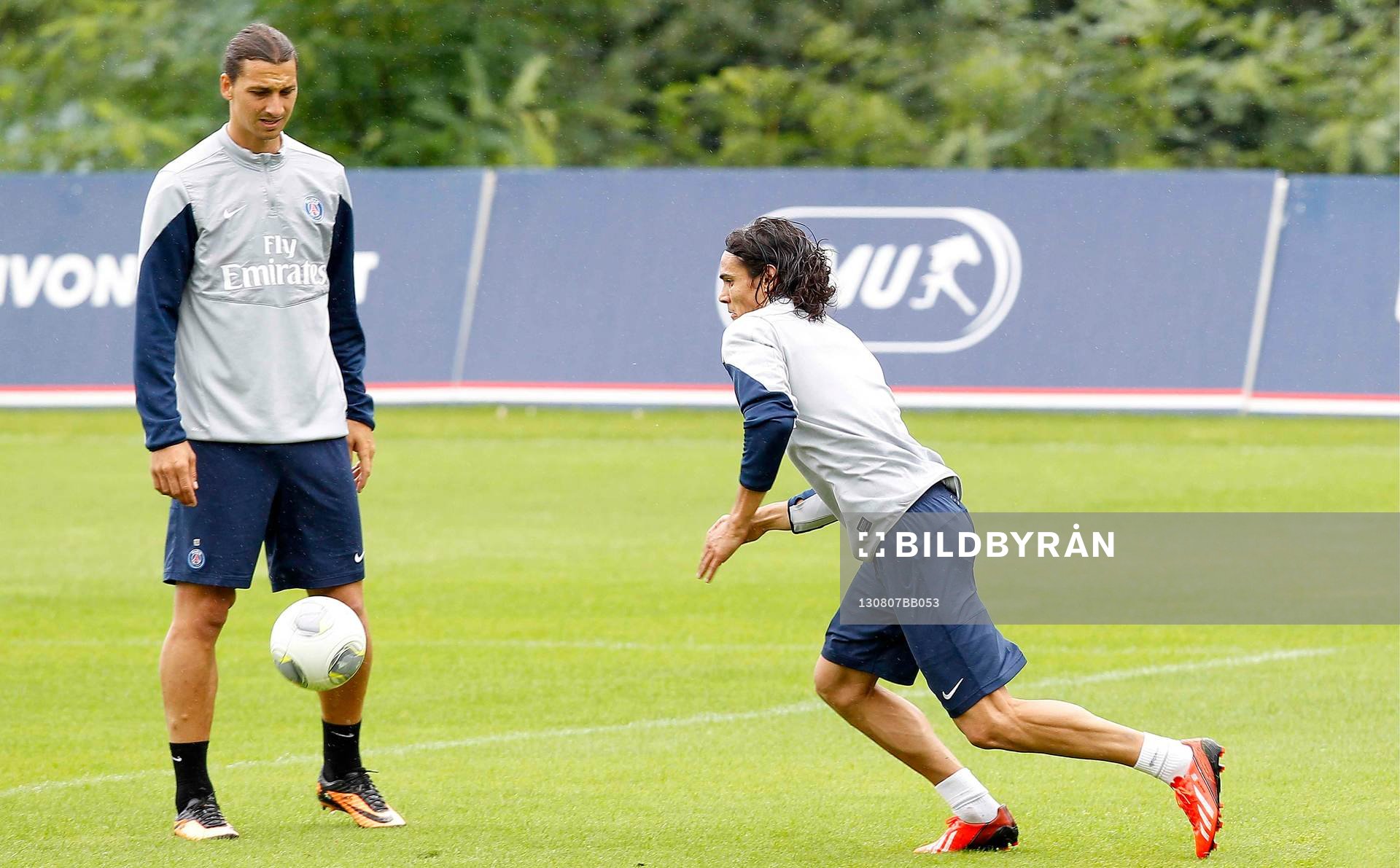 Fotboll, PSG, Paris saint germain, träning: EDINSON CAVANI / ZLATAN IBRAHIMOVIC - 07.08.2013 - Entrainement du Paris Saint Germain - Ligue 1 2013/2014