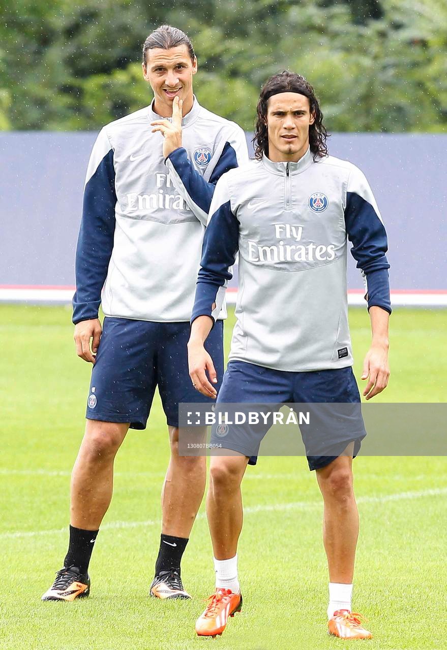 Fotboll, PSG, Paris saint germain, träning: EDINSON CAVANI / ZLATAN IBRAHIMOVIC - 07.08.2013 - Entrainement du Paris Saint Germain - Ligue 1 2013/2014