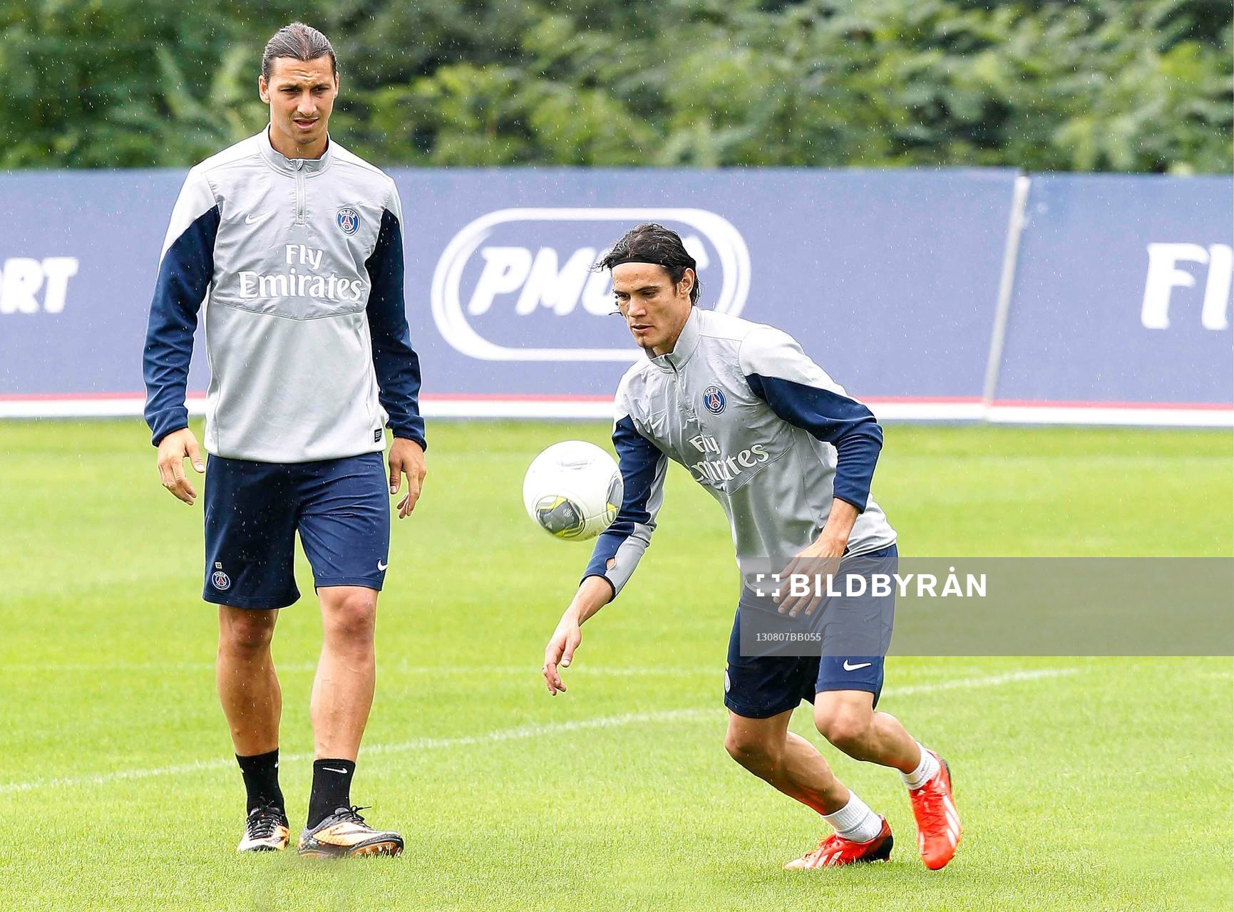 Fotboll, PSG, Paris saint germain, träning: EDINSON CAVANI / ZLATAN IBRAHIMOVIC - 07.08.2013 - Entrainement du Paris Saint Germain - Ligue 1 2013/2014