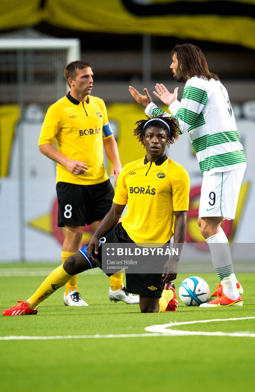 Mohamed Bangura, Elfsborg, under fotbollsmatchen mellan Elfsborg och Celtic i kvalet till Champions League 07 augusti 2013 i Borås .