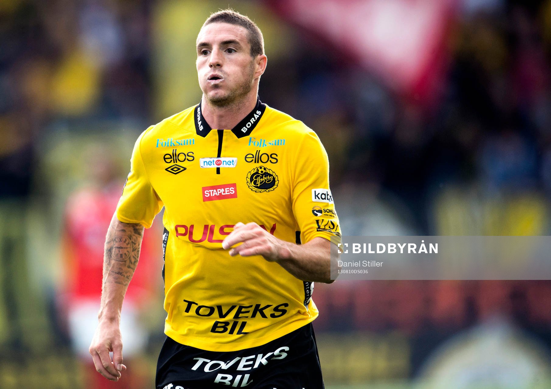 Elfsborgs James Keene i fotbollsmatchen mellan Elfsborg och Kalmar i Allsvenskan den 10 augusti 2013 i Borås .