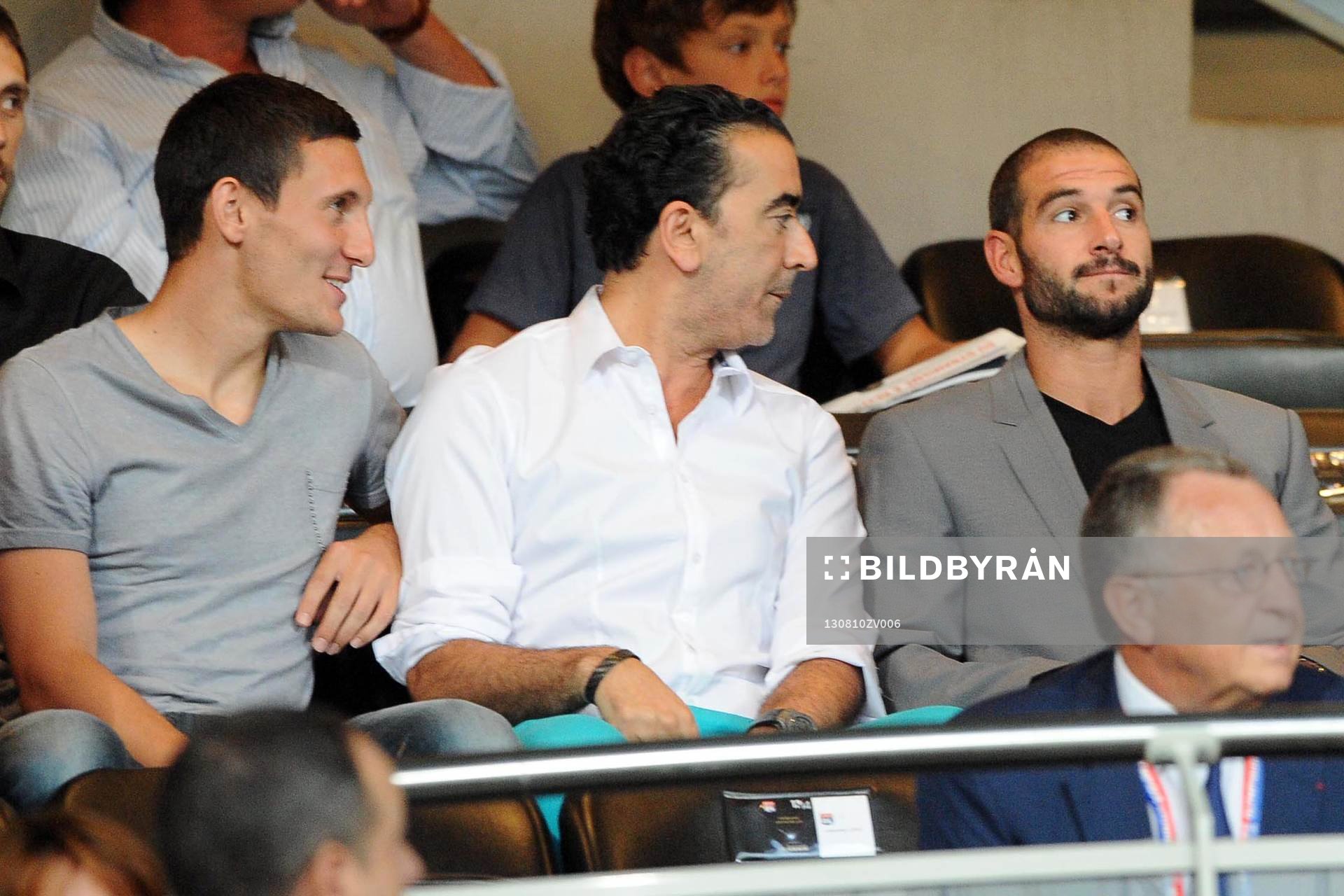  Fotboll, Ligue 1, Olympique Lyon - Nice: Lisandro LOPEZ / Jean Michel AULAS - 10.08.2013 - Lyon / Nice - 1er journee de Ligue 1