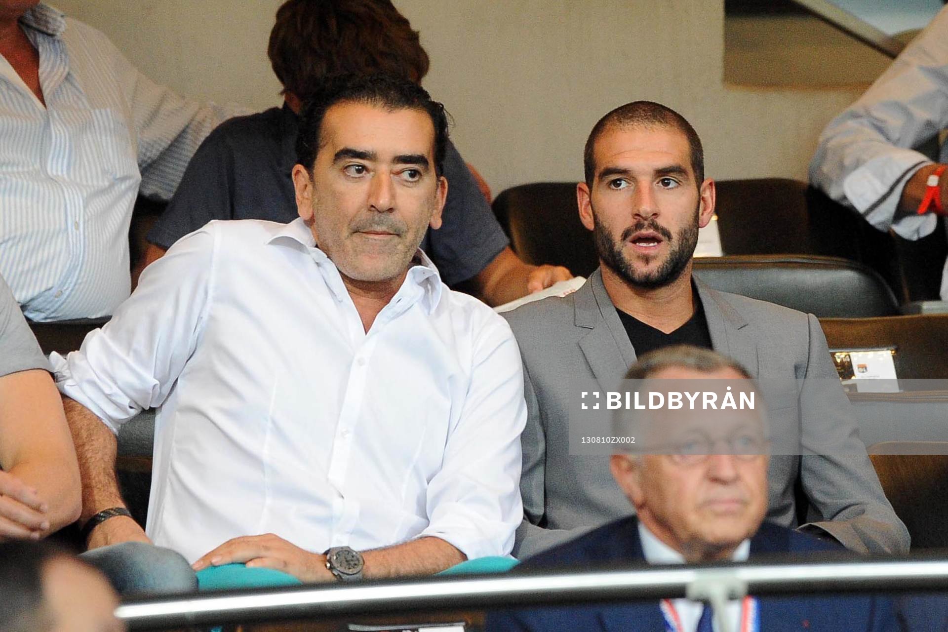  Fotboll, Ligue 1, Olympique Lyon - Nice: Lisandro LOPEZ / Jean Michel AULAS - 10.08.2013 - Lyon / Nice - 1er journee de Ligue 1