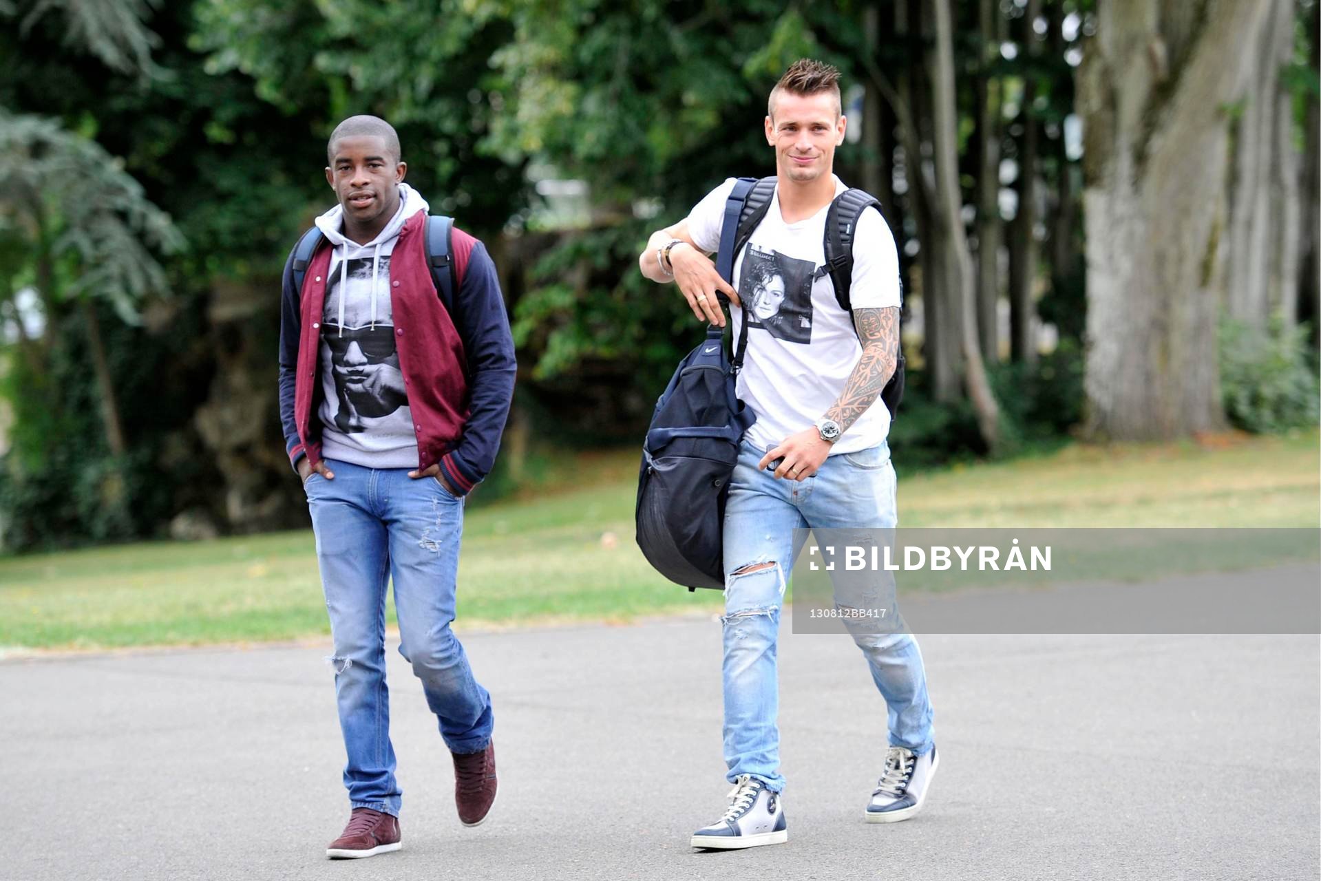  Fotboll, Frankrike, Träning: Rio MAVUBA / Mathieu Debuchy - 12.08.2013 - Arrivee a Clairefontaine - Equipe de France 2013