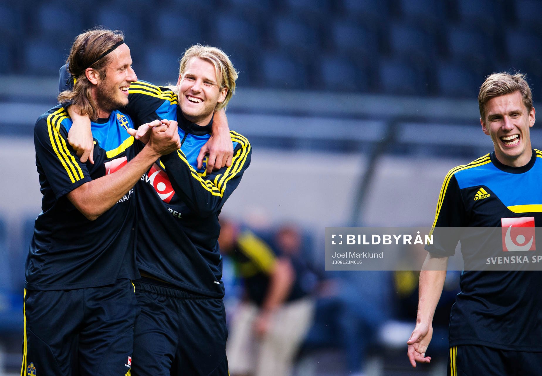 Jonas Olsson, Ola Toivonen och Pontus Wernbloom skrattar