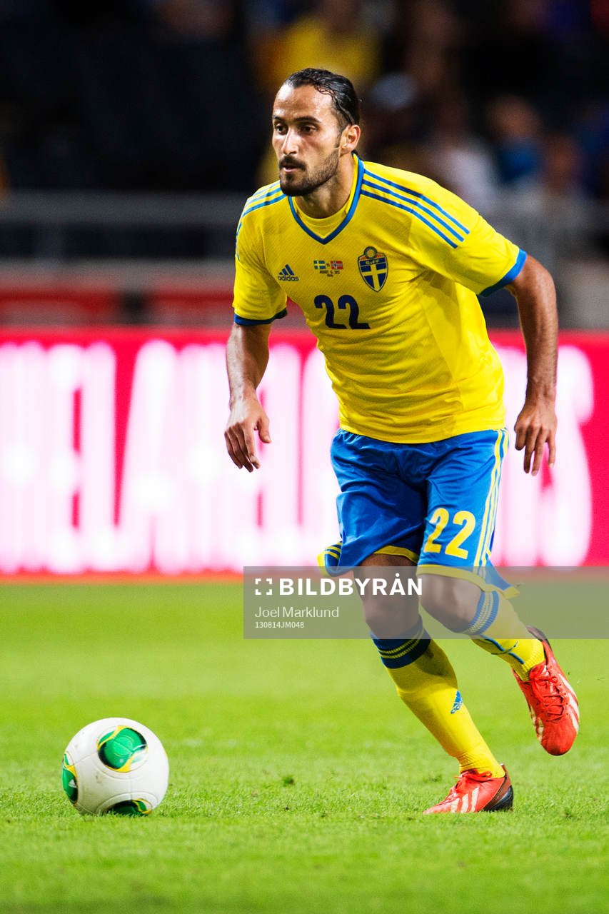 Sveriges Erkan Zengin under träningslandskampen mellan Sverige och Norge den 14 augusti 2013 i Stockholm.