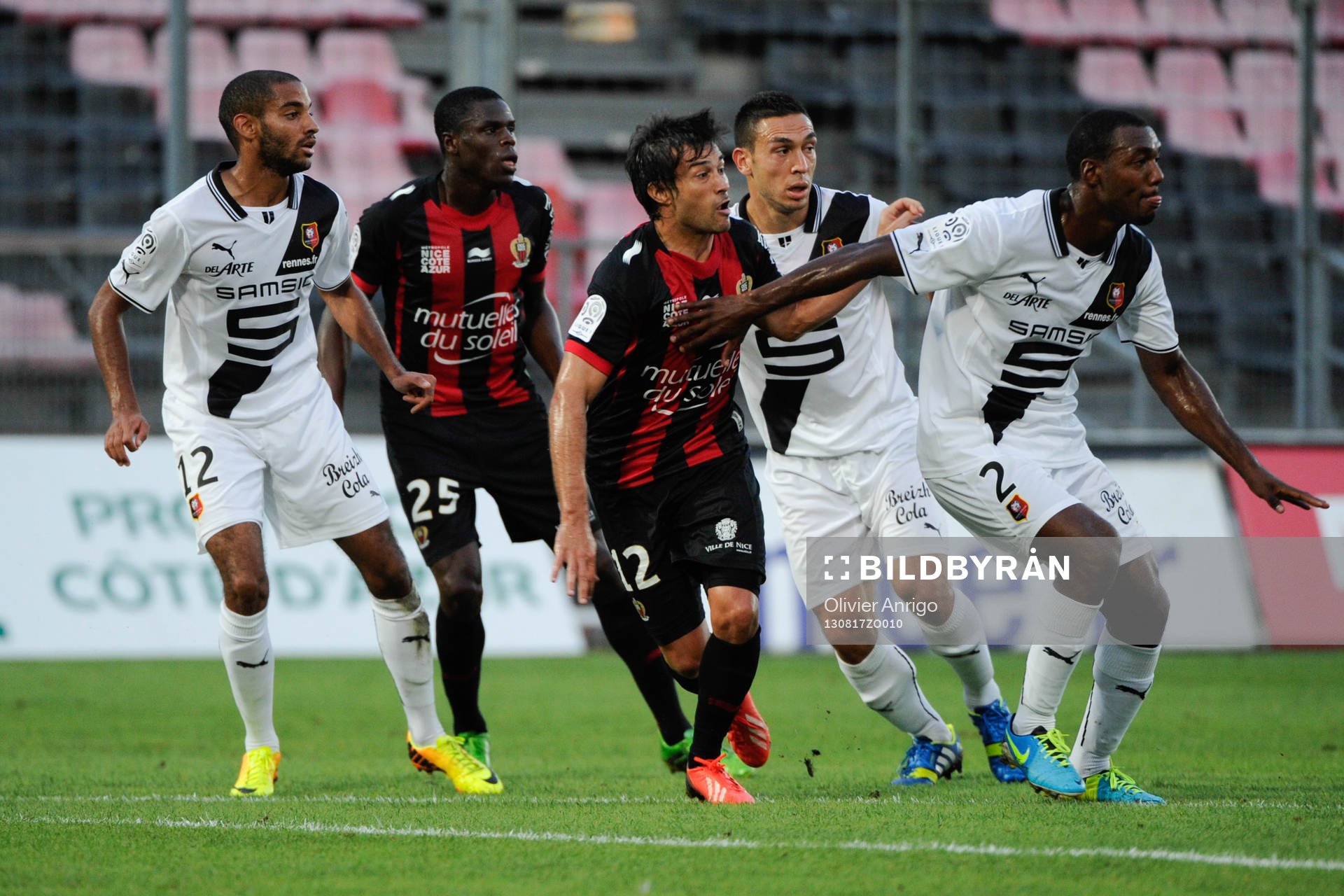 Fotboll, Franska ligan, Nice - Rennes: Yassine Jebouour / Kevin Gomis / Mevlut Erding / Dario Cvitanich / Kevin Theophile Catherine - 17.08.2013 - Nice / Rennes - 2 eme journee de Ligue 1 -