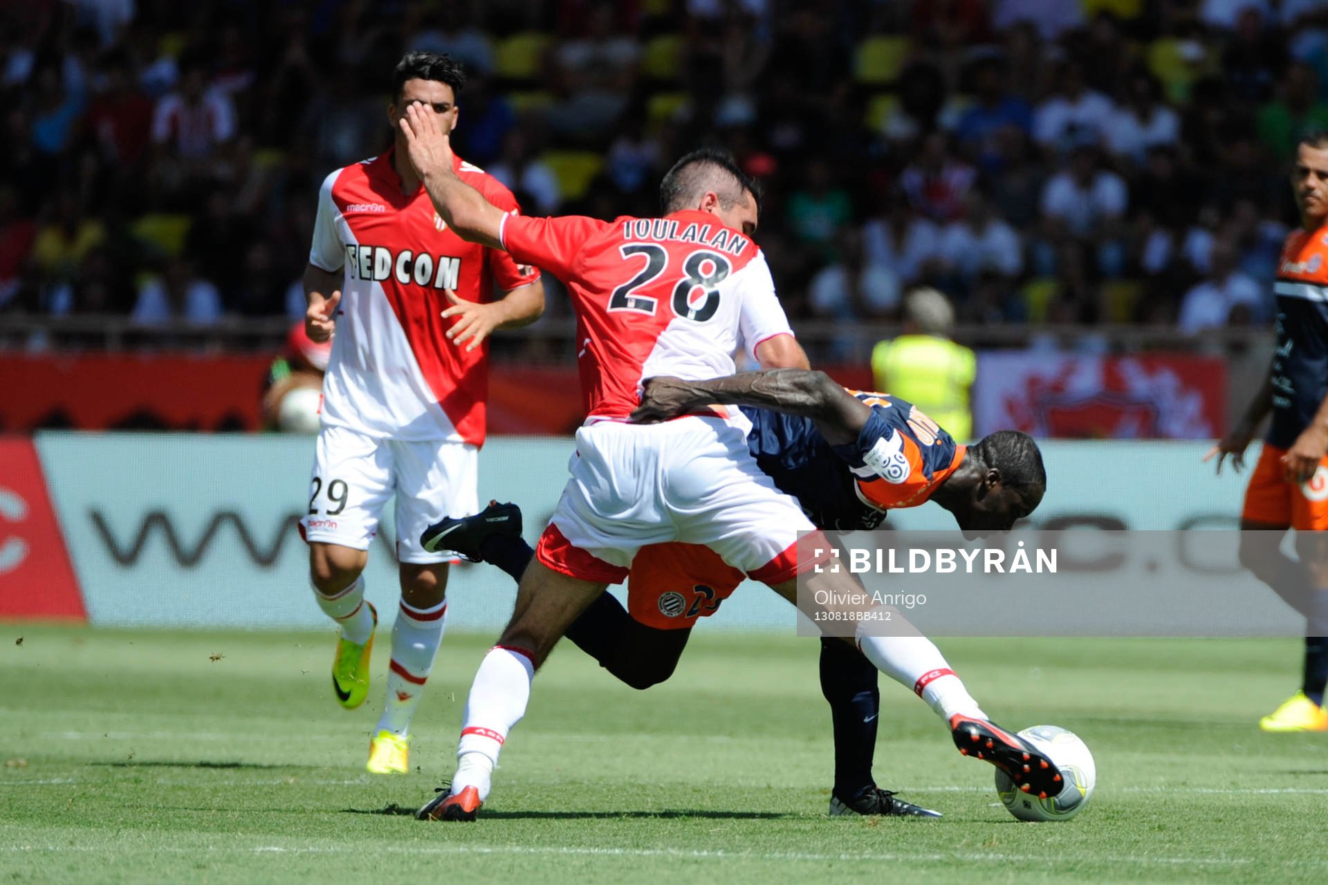 Fotboll, Franska ligan, Monaco - Montpellier: Jeremy Toulalan / Montano Caicedo Victor - 18.08.2013 - Monaco / Montpellier - 2eme journee de Ligue 1 -