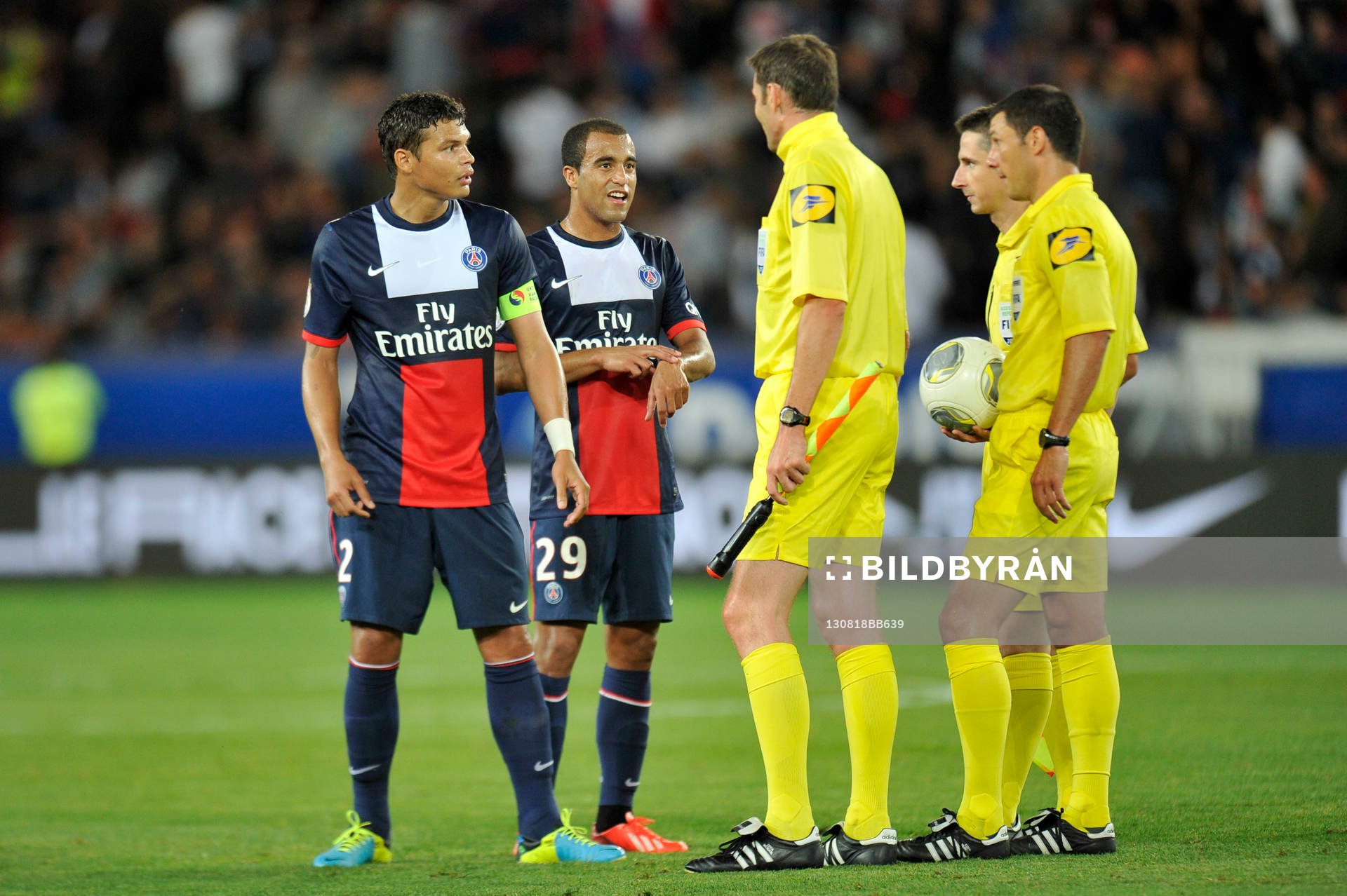  Fotboll, Franska ligan, PSG - Ajaccio: Thiago SILVA / Lucas MOURA  - 18.08.2013 - Paris Saint Germain / Ajaccio - 2eme journee de Ligue 1