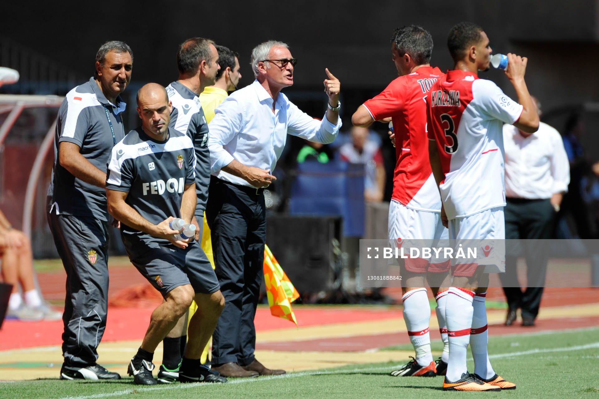 Fotboll, Franska ligan, Monaco - Montpellier: Claudio Ranieri / Jeremy Toulalan / Layvin Kurzawa - 18.08.2013 - Monaco / Montpellier - 2eme journee de Ligue 1 -