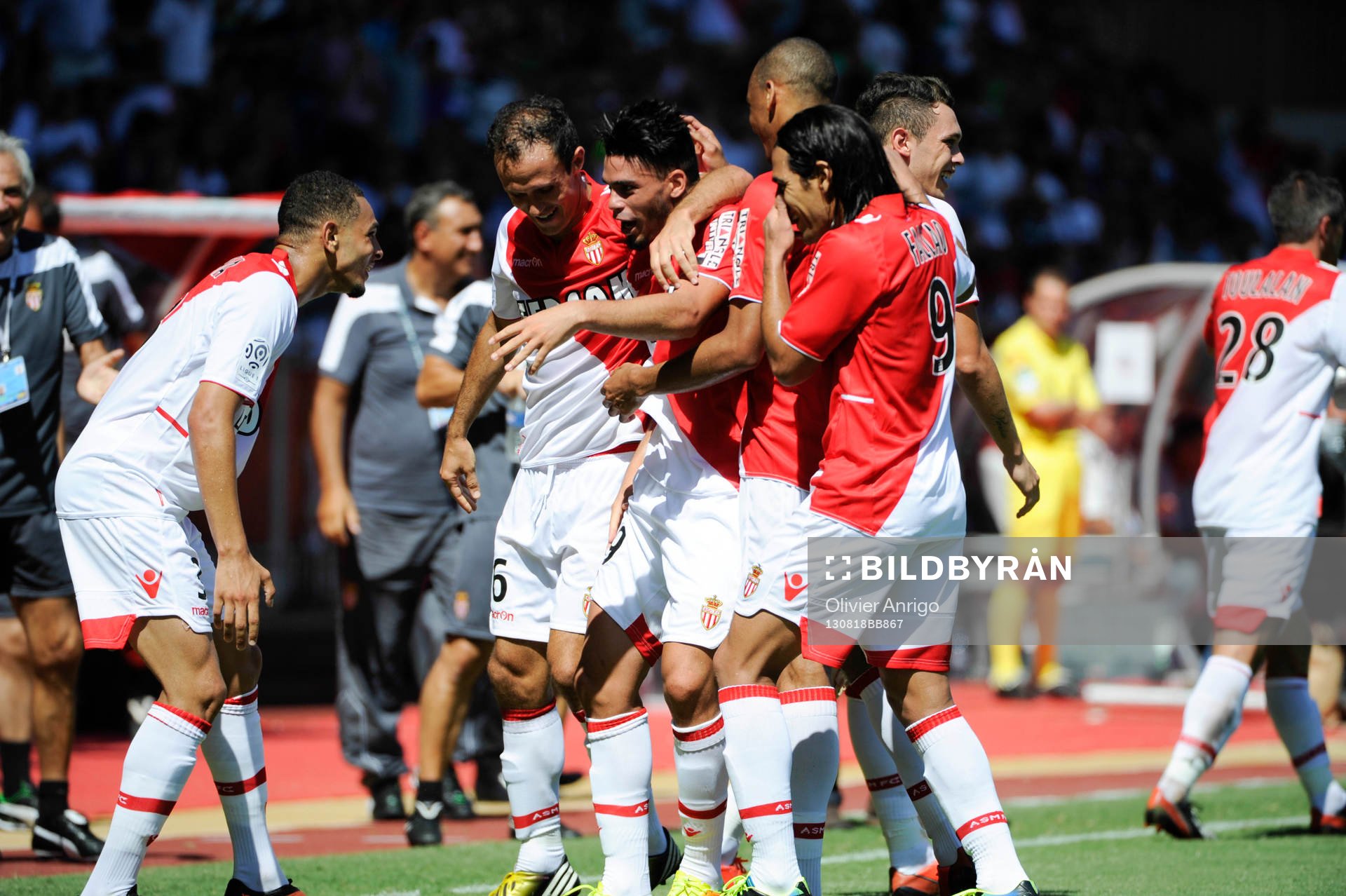 Fotboll, Franska ligan, Monaco - Montpellier: Layvin Kurzawa / Emmanuel Riviere / Radamel Falcao - 18.08.2013 - Monaco / Montpellier - 2eme journee de Ligue 1 -
