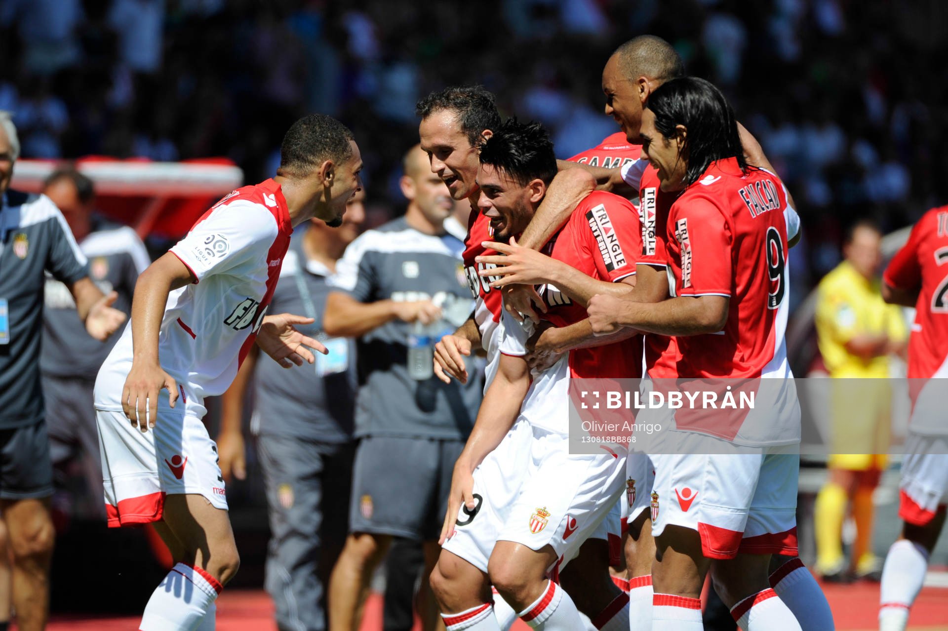 Fotboll, Franska ligan, Monaco - Montpellier: Layvin Kurzawa / Emmanuel Riviere / Radamel Falcao - 18.08.2013 - Monaco / Montpellier - 2eme journee de Ligue 1 -