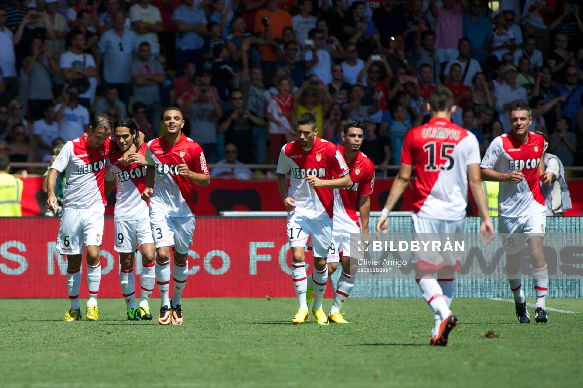 Fotboll, Franska ligan, Monaco - Montpellier: Ricardo Carvalho / Radamel Falcao / Layvin Kurzawa /Yannick Carasco - 18.08.2013 - Monaco / Montpellier - 2eme journee de Ligue 1 -