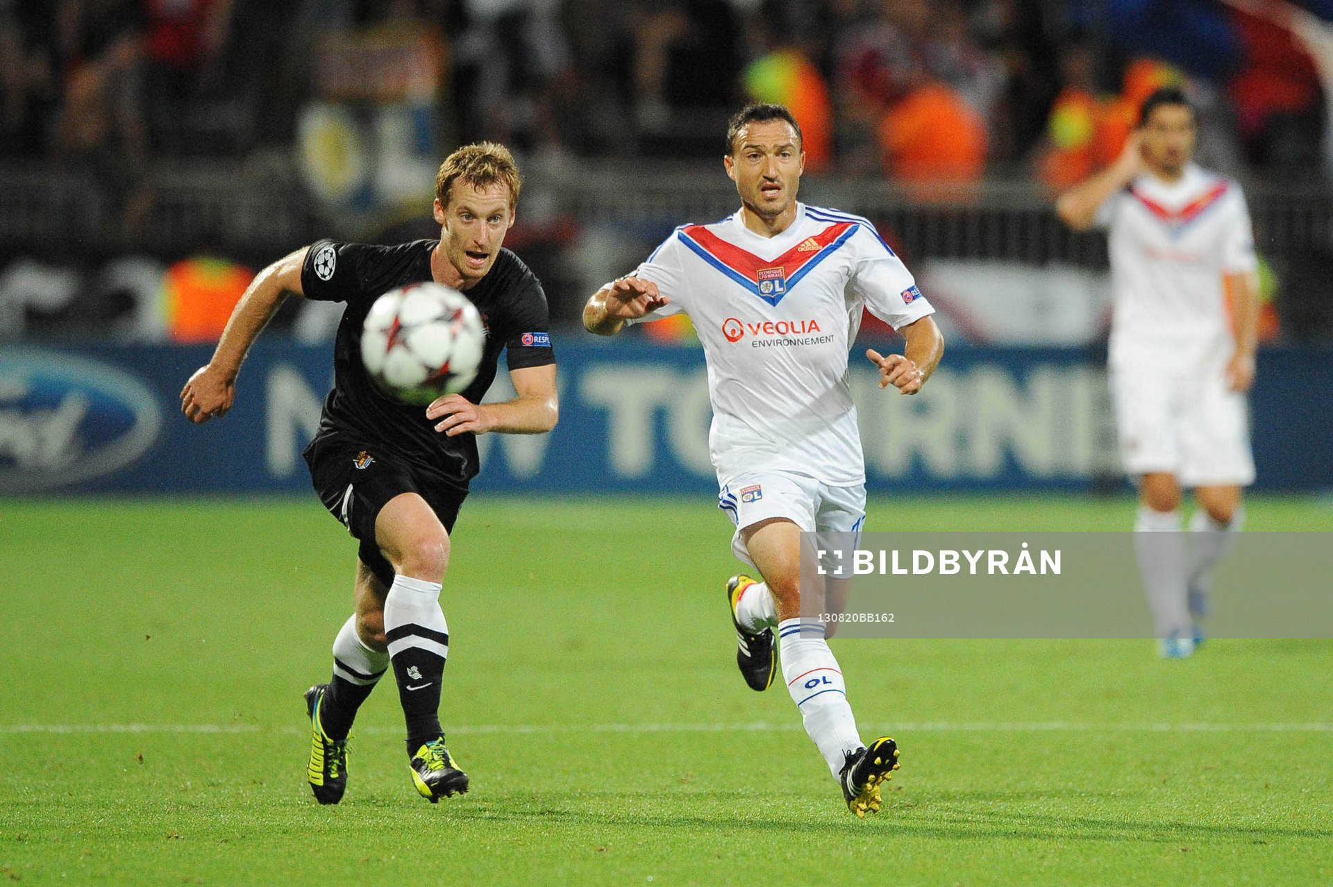  Fotboll, Kval till Champions League, Olympique Lyon - Real Sociedad: David ZURUTUZA / Steed MALBRANQUE  - 20.08.2013 - Lyon / Real Sociedad - Ligue des Champions Play Off