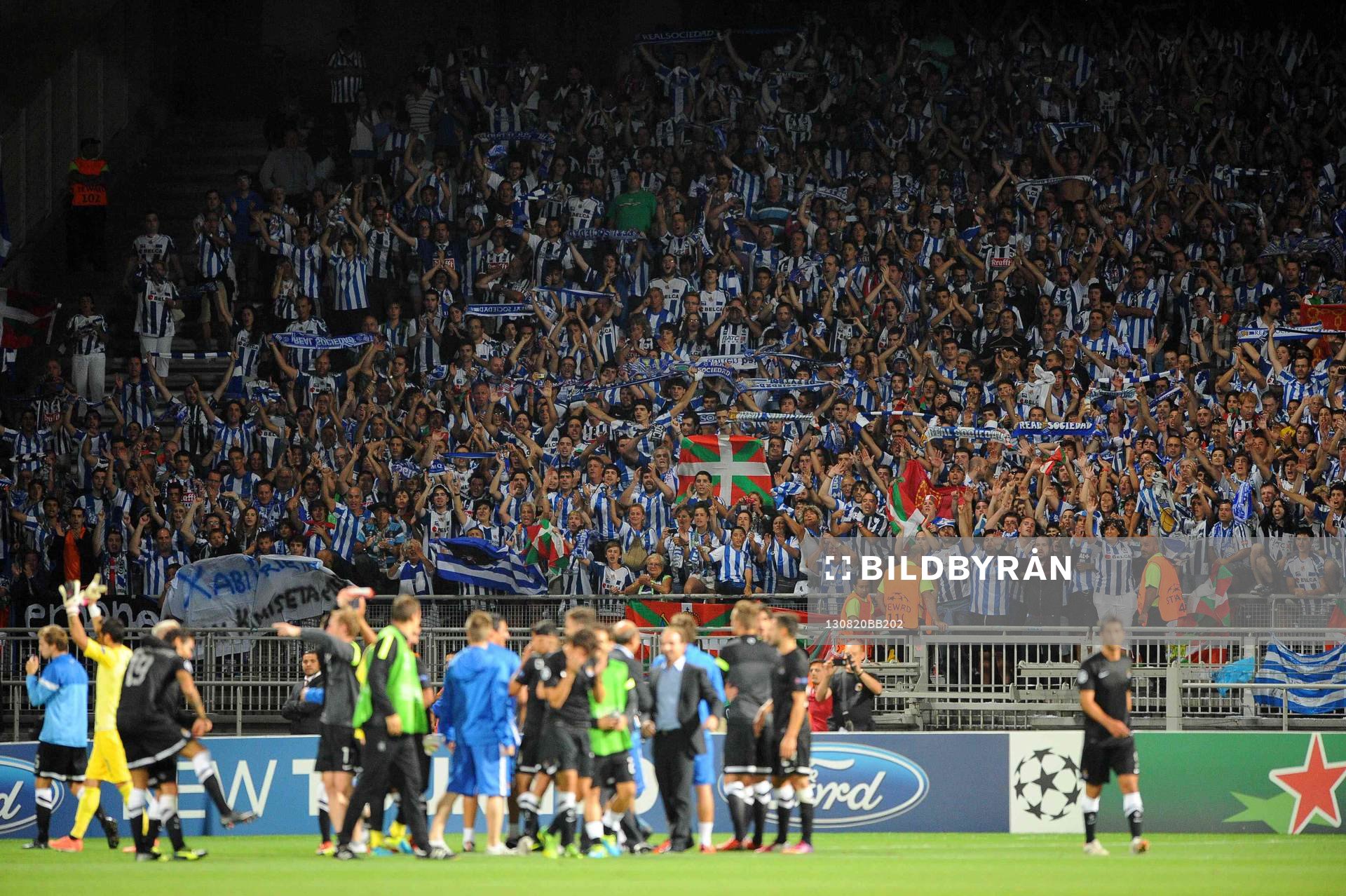  Fotboll, Kval till Champions League, Olympique Lyon - Real Sociedad: Supporters Real Sociedad - 20.08.2013 - Lyon / Real Sociedad - Ligue des Champions Play Off