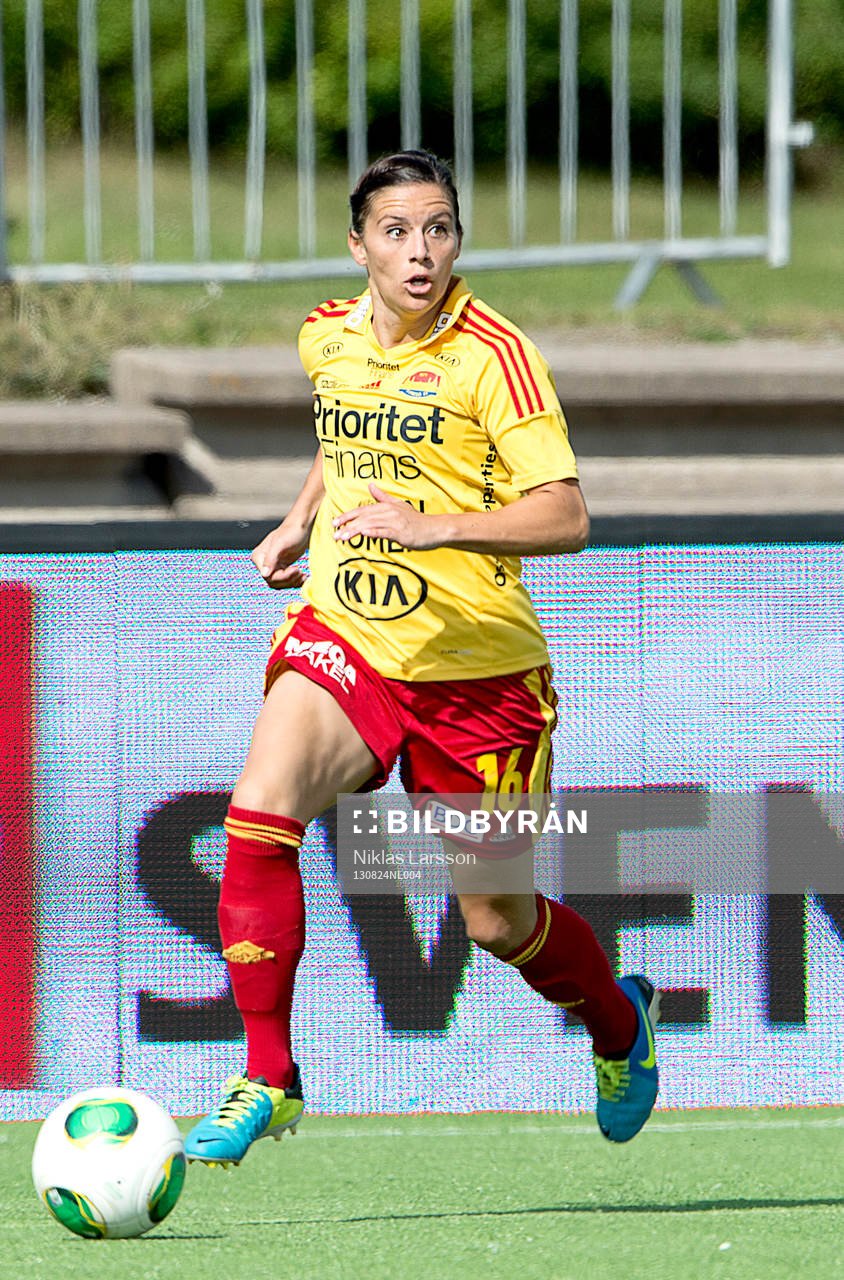 Alexandra Krieger, Tyresö under en fotbollsmatch i damallsvenskan mellan Tyresö och Jitex, den 24 augusti 2013 i Stockholm, Sverige. 