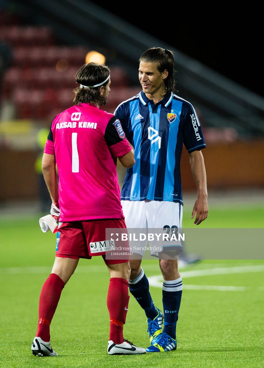 Djurgårdens Aleksandar Prijovic tackar Syrianskas målvakt