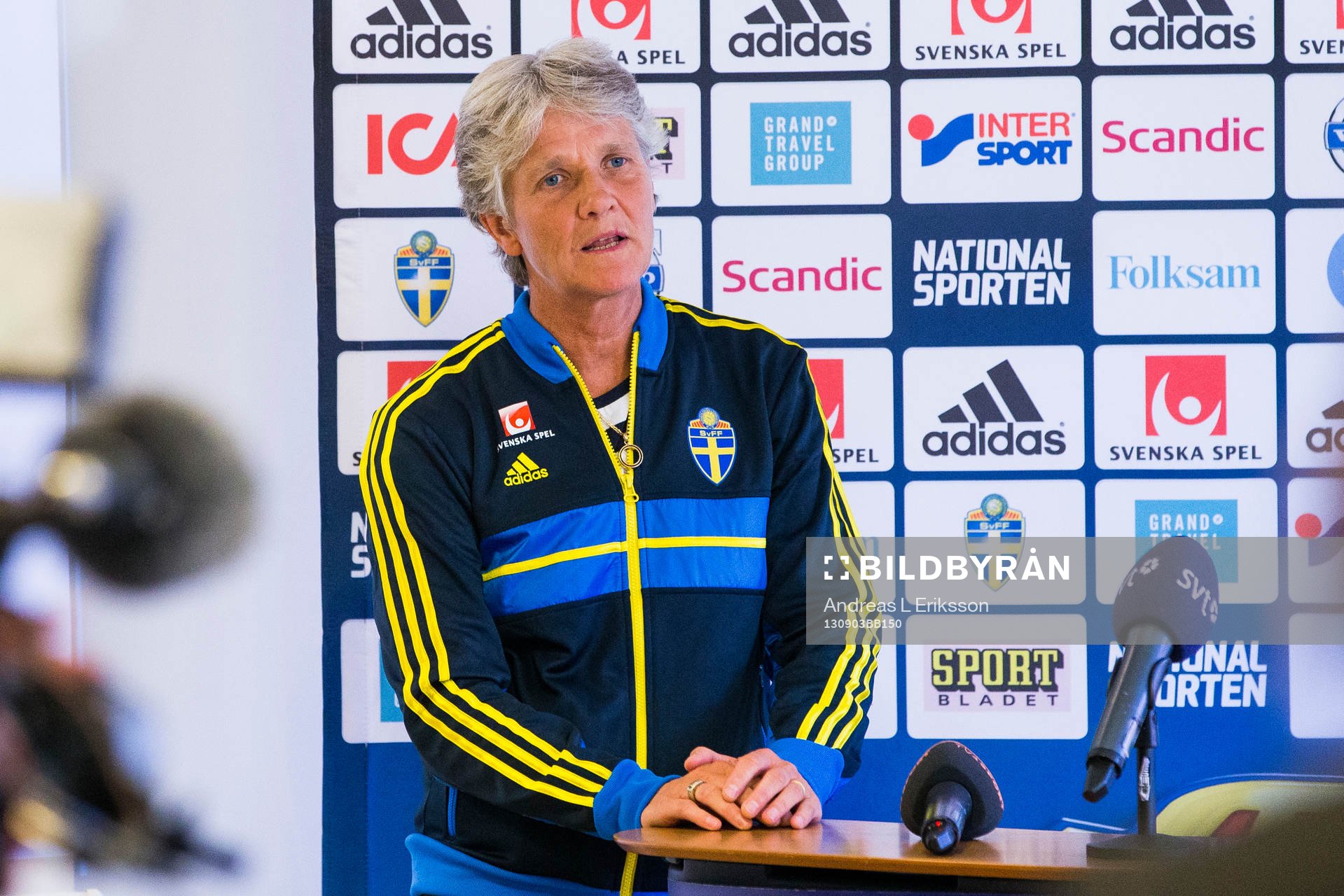 Sveriges förbundskapten Pia Sundhage pressenterar