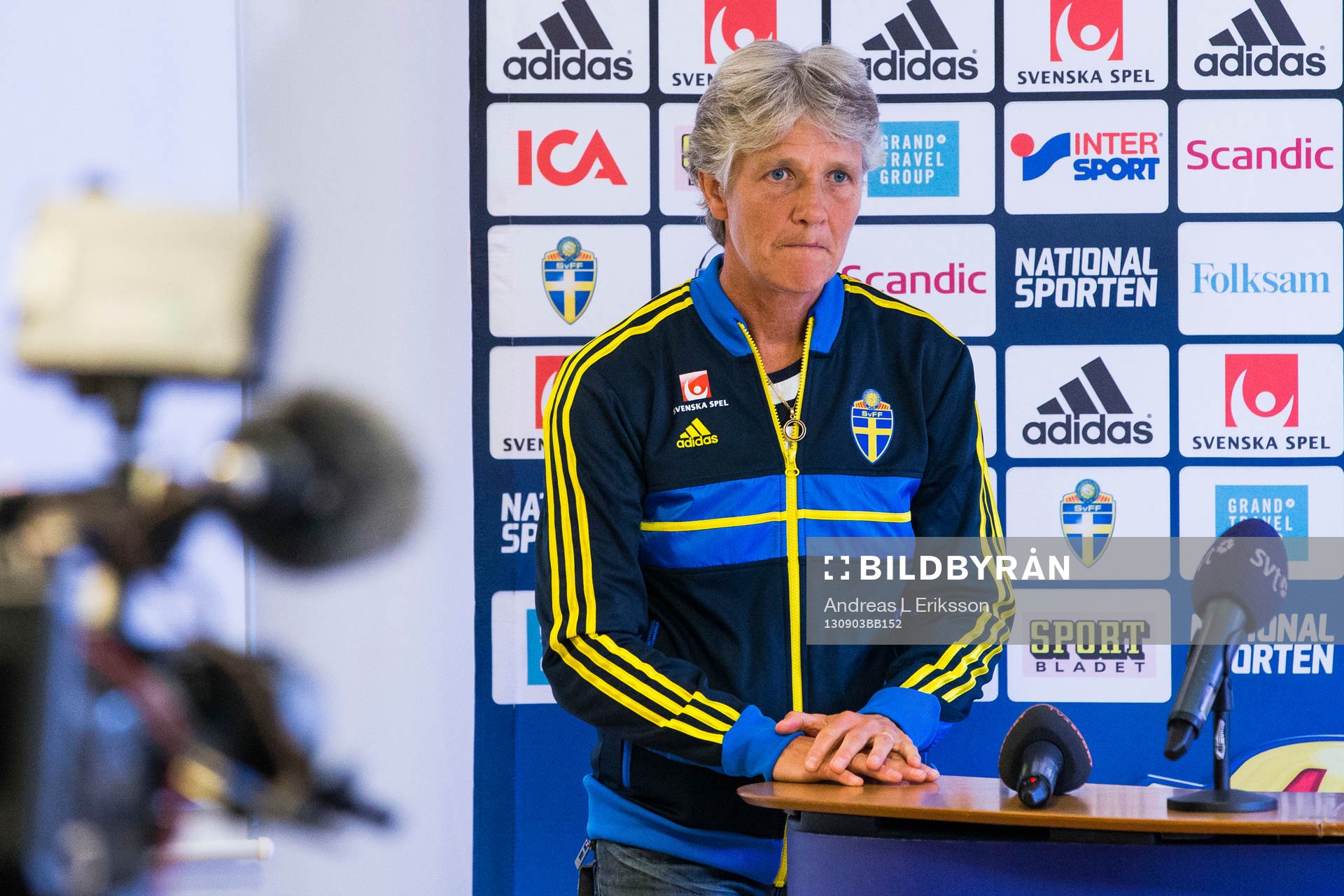 Sveriges förbundskapten Pia Sundhage pressenterar