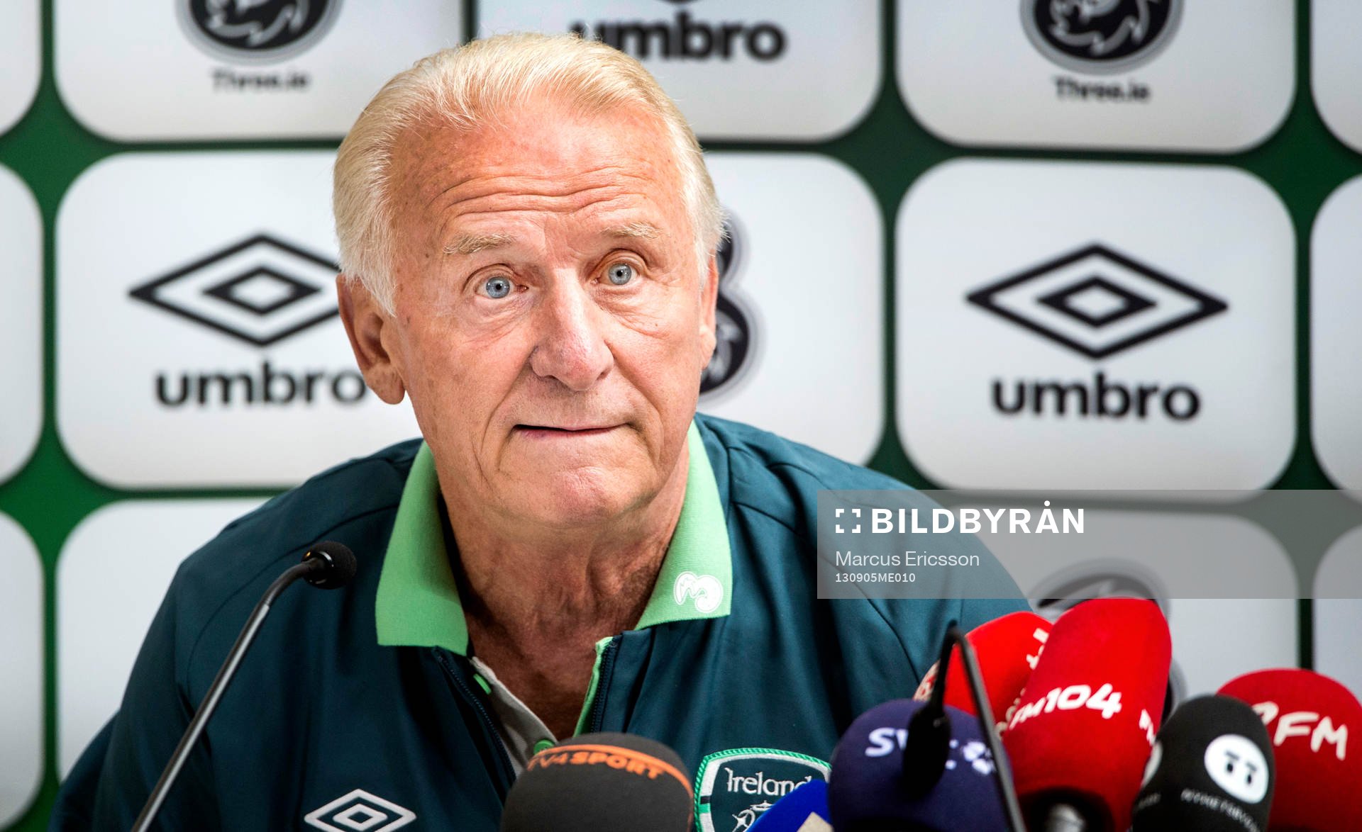 Irlands förbundskapten Giovanni Trapattoni under presskonferensen den 5 september 2013 i Dublin inför VM-kval matchen i fotboll. 