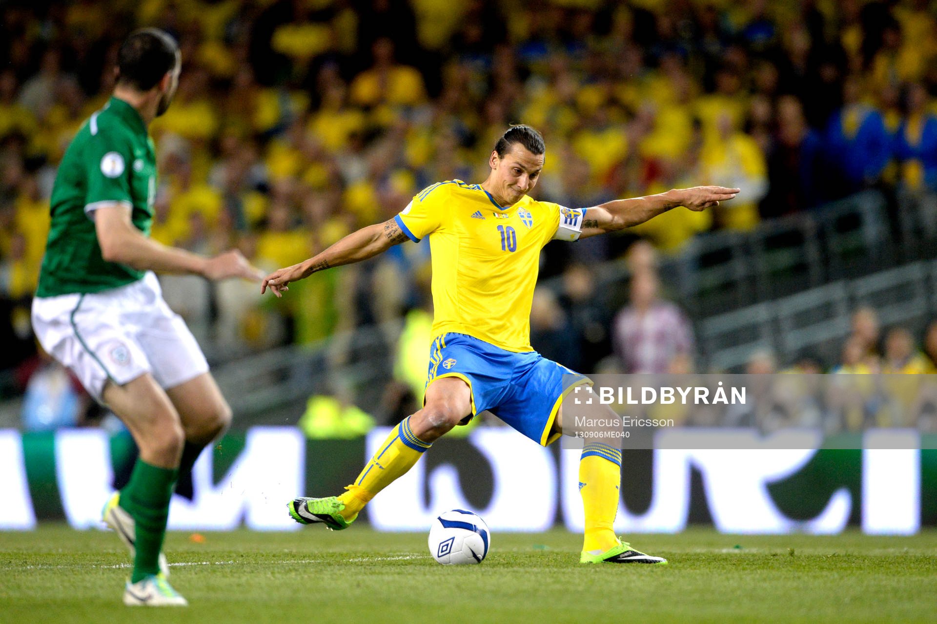 Sveriges Zlatan Ibrahimovic i fotbolls VM-kval matchen