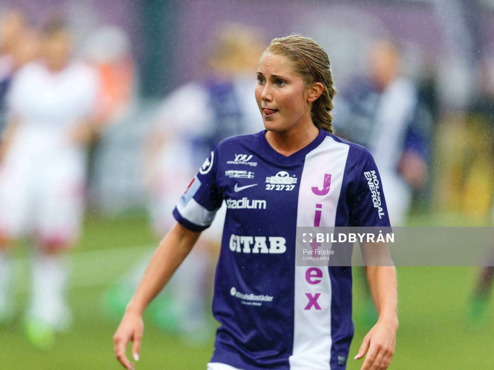 Jitex Amanda Fredriksson under fotbollsmatchen i damallsvenskan mellan Jitex och LdB Malmö den 15 september 2013 i Göteborg. 