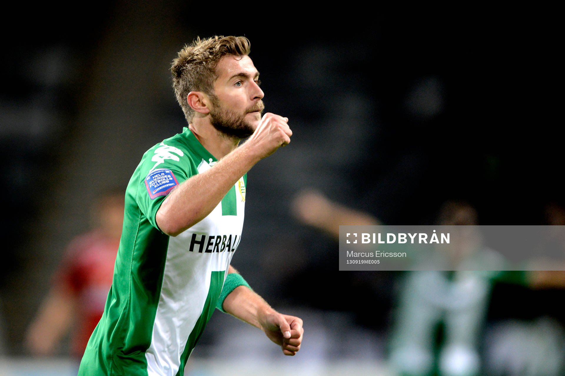 Hammarbys Christophe Lallet jublar efter att ha gjort 1-0 under fotbollsmatchen i Superettan mellan Hammarby och Gais den 19 september 2013 i Stockholm.