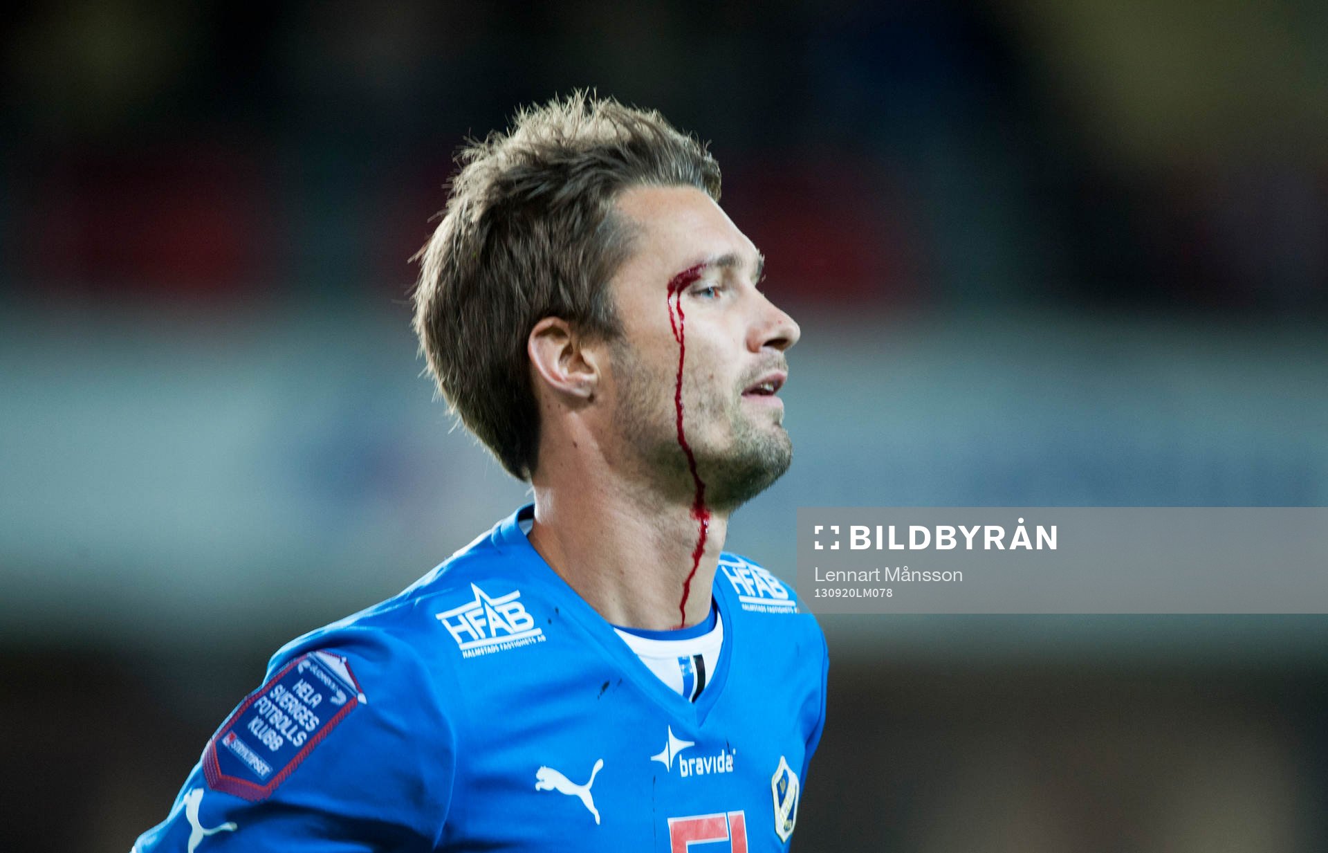 Blod, Peter Nyström, Halmstad, ögonbrynsskada i