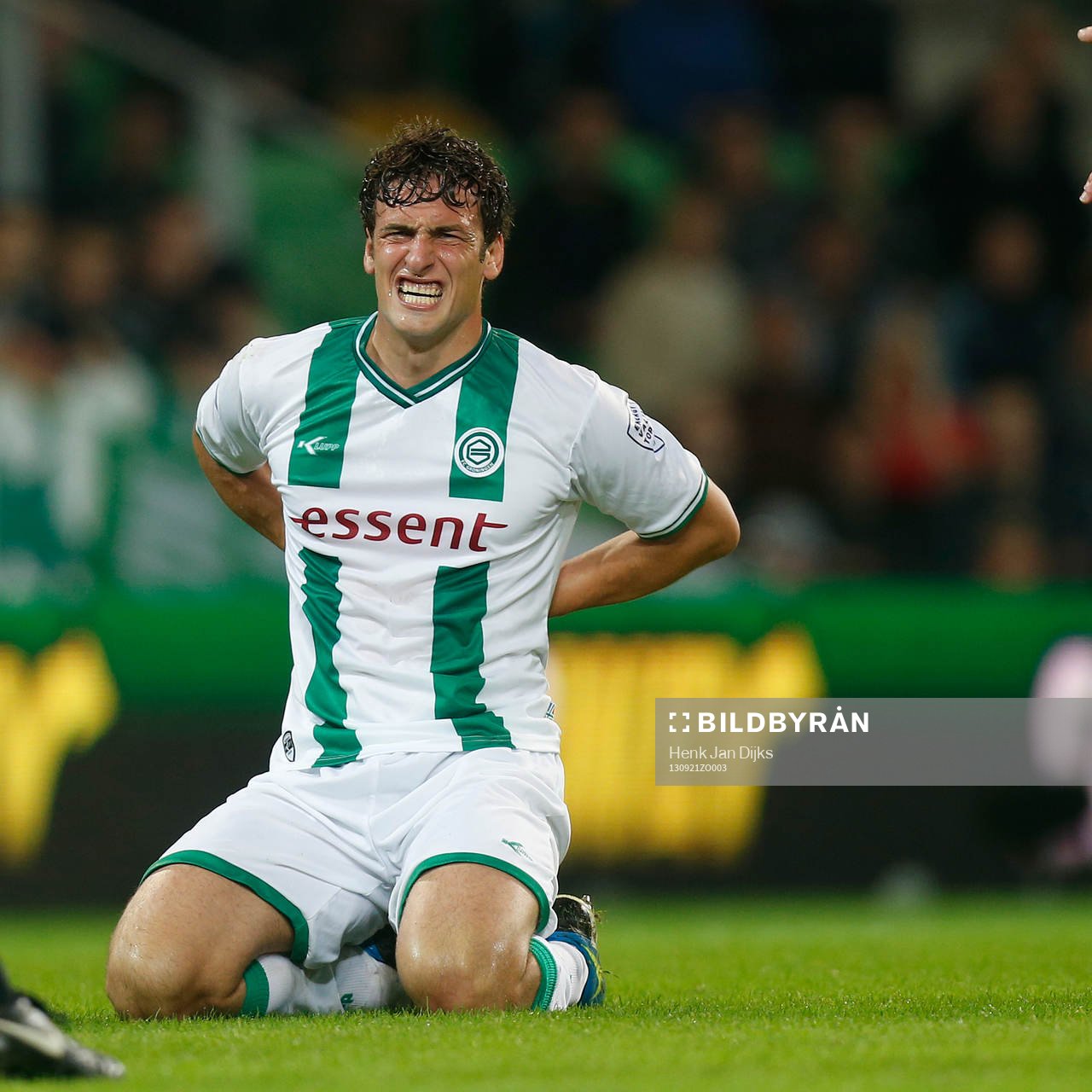  GRONINGEN - FC Groningen - RKC Waalwijk ,  Eredivisie, voetbal, seizoen 2013-2014, De Euroborg ,  21-09-2013, FC Groningen speler Eric Botteghin heeft pijn.