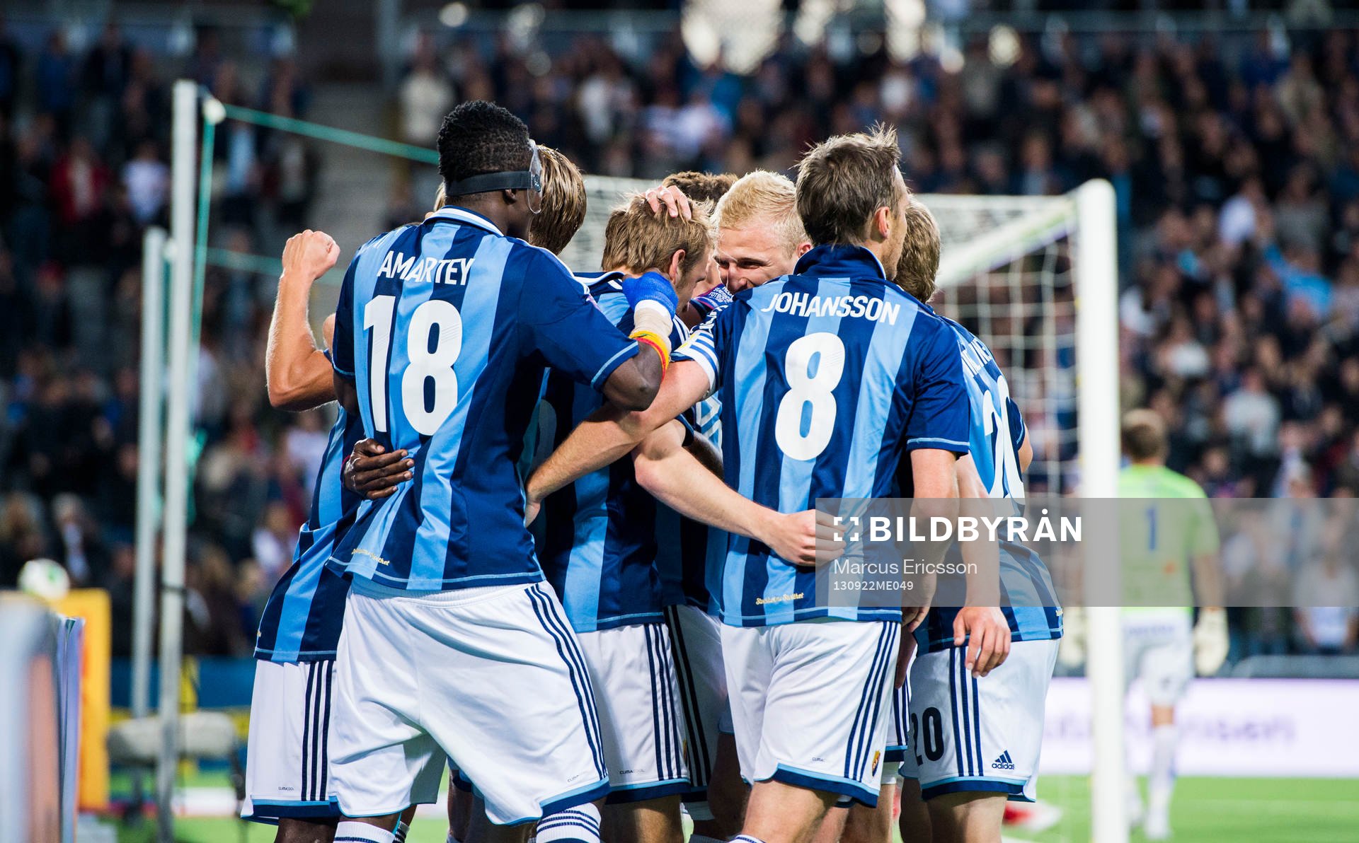 Jubel i Djurgården efter 2-0 under fotbollsmatchen mellan Djurgården och Åtvidaberg i Allsvenskan den 22 september 2013 i Stockholm.