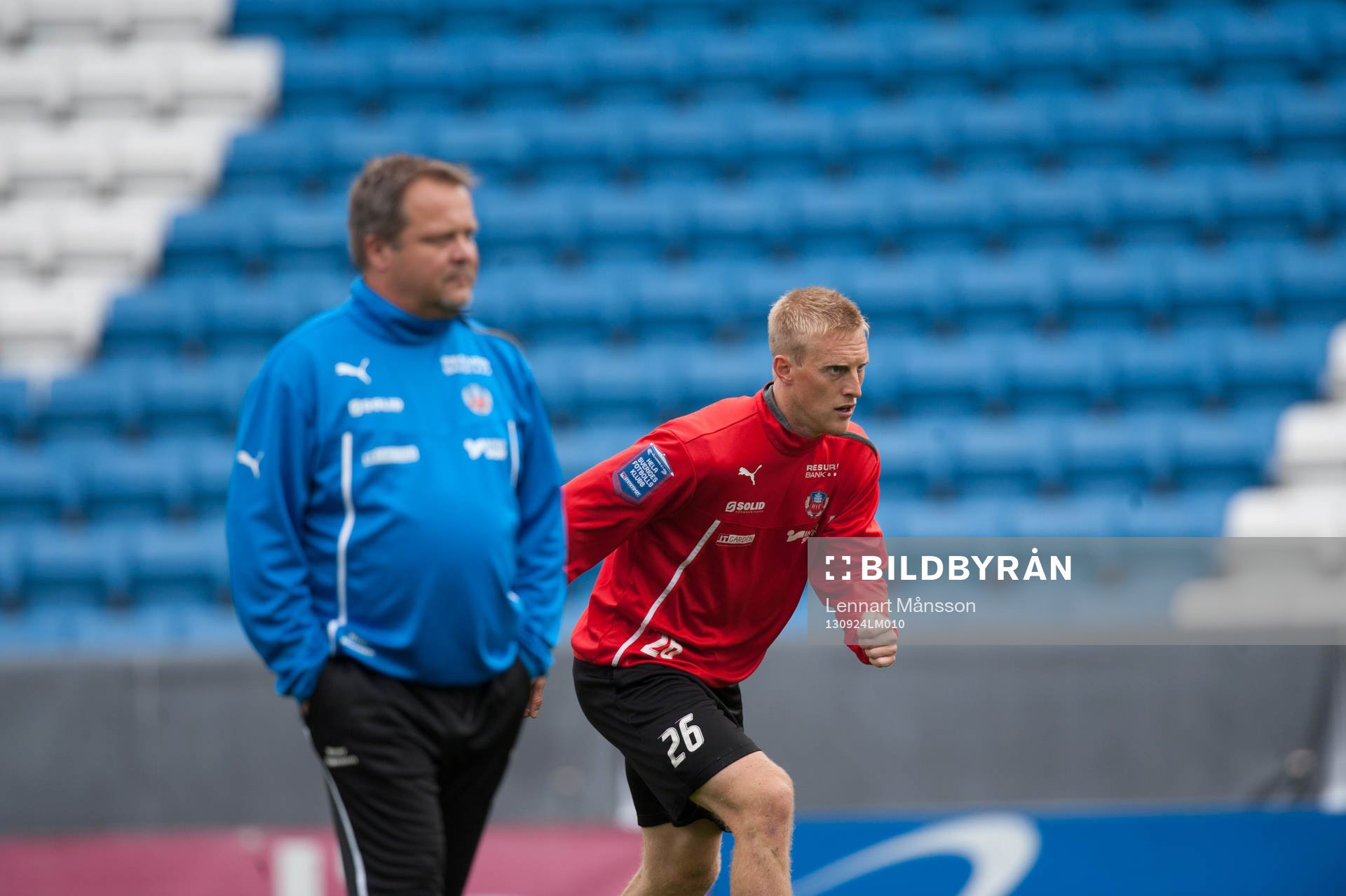 Fotboll, Helsingborg, träning inför derbyt: Roar Hansen, tränare och Peter Larsson