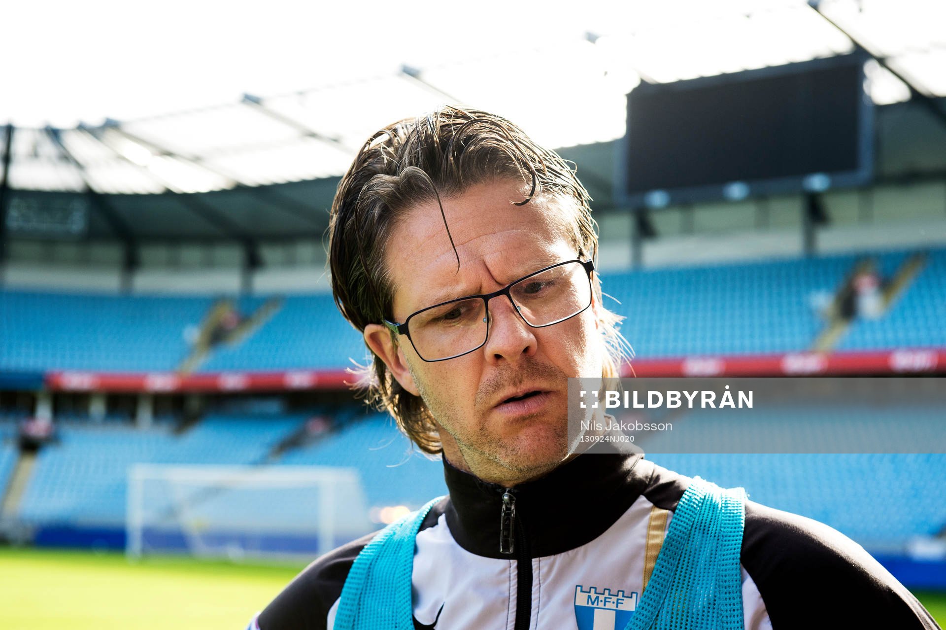 Malmö FFs tränare Rikard Norling under träningen innan derbyt mot Helsingborg den 24 september 2013 i Malmö