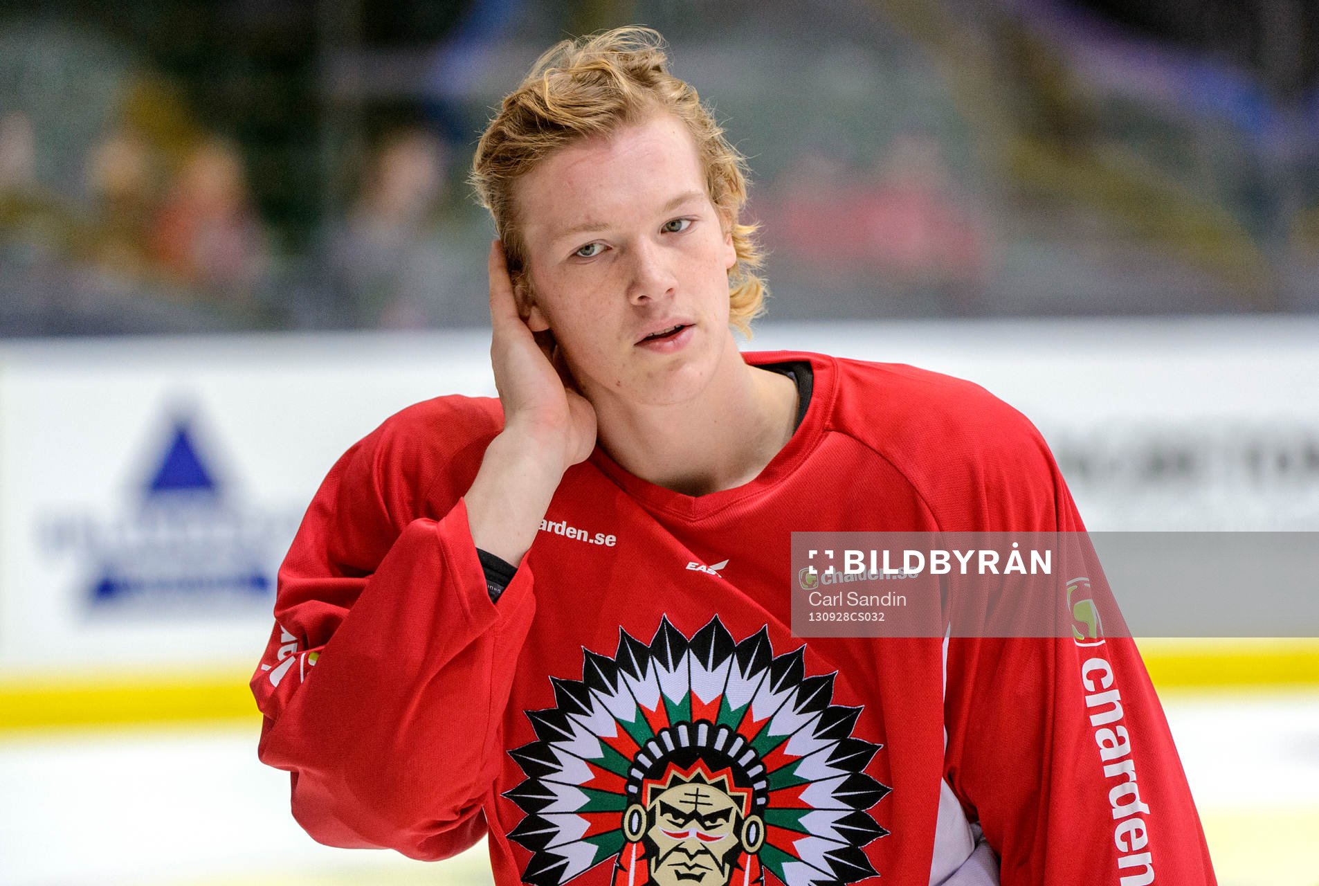 Frölundas Gustav Rydahl innan ishockeymatchen i SHL mellan