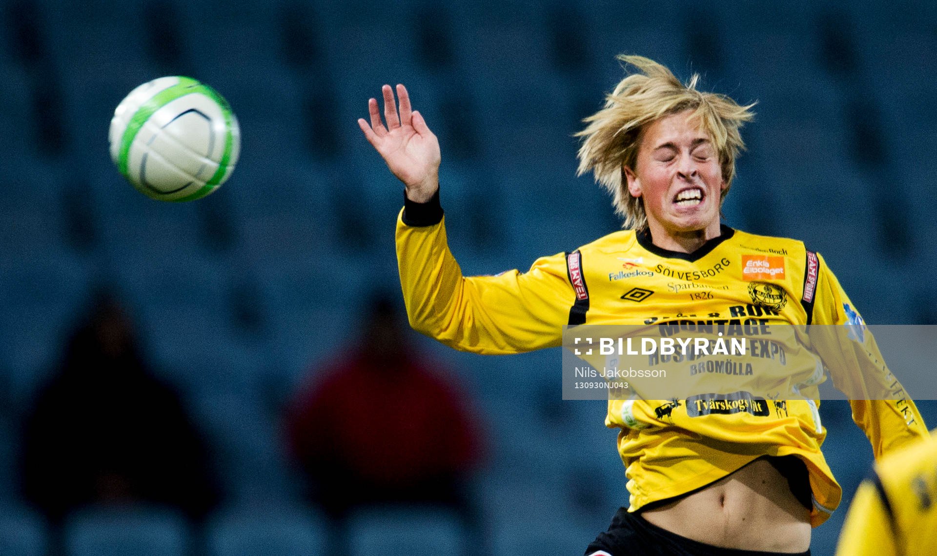 Mjällbys Robin Strömberg under den allsvenska fotbollsmatchen mellan Malmö FF och Mjällby den 30 september 2013 i Malmö.