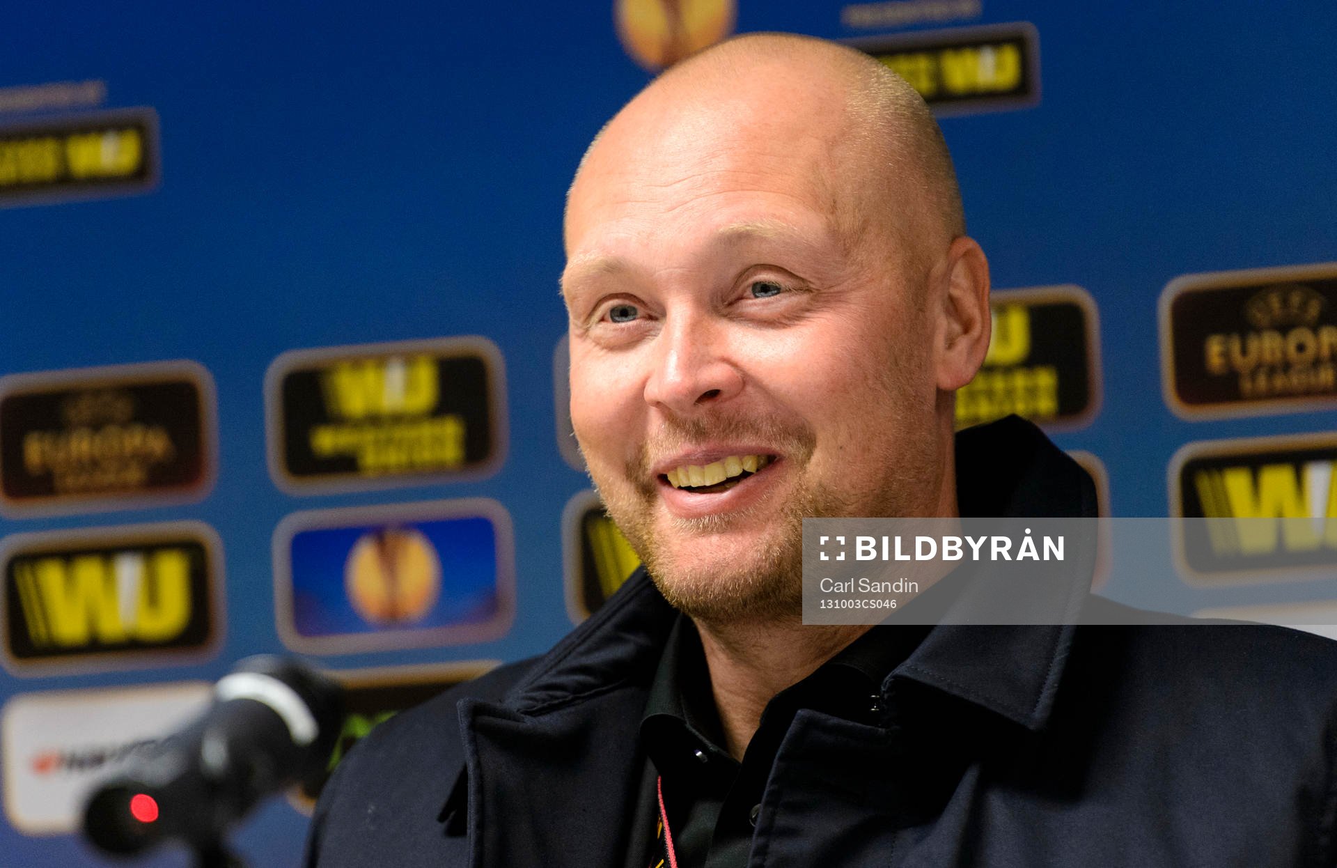 Elfsborgs tränare Klas Ingesson på presskonferensen efter fotbollsmatchen i Europa Leagues gruppspel mellan Elfsborg och Standard Liege den 3 oktober 2013 i Borås.
