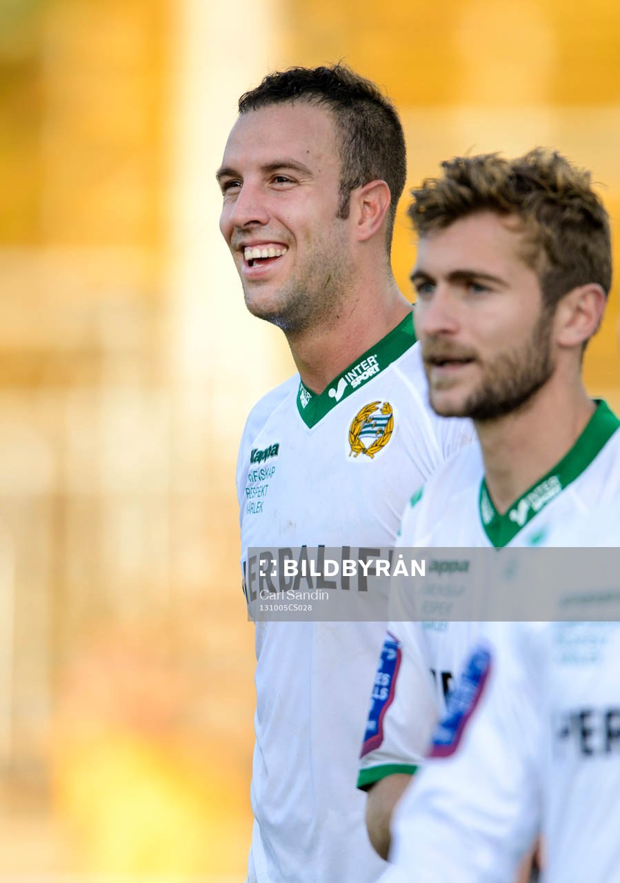 Hammarbys Andreas Haddad ser glad ut efter fotbollsmatchen i Superettan mellan Varberg och Hammarby den 5 oktober 2013 i Varberg.