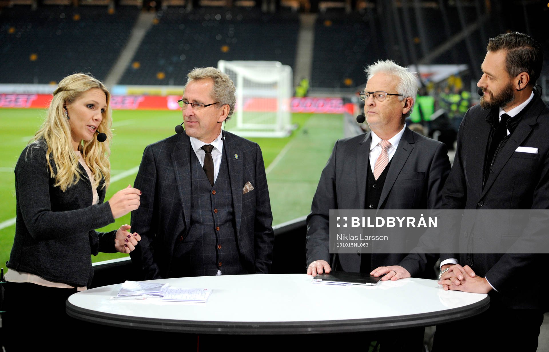 Anna Brolin, Erik Hamrén, Hans Backe och Olof Lundh i TV4s