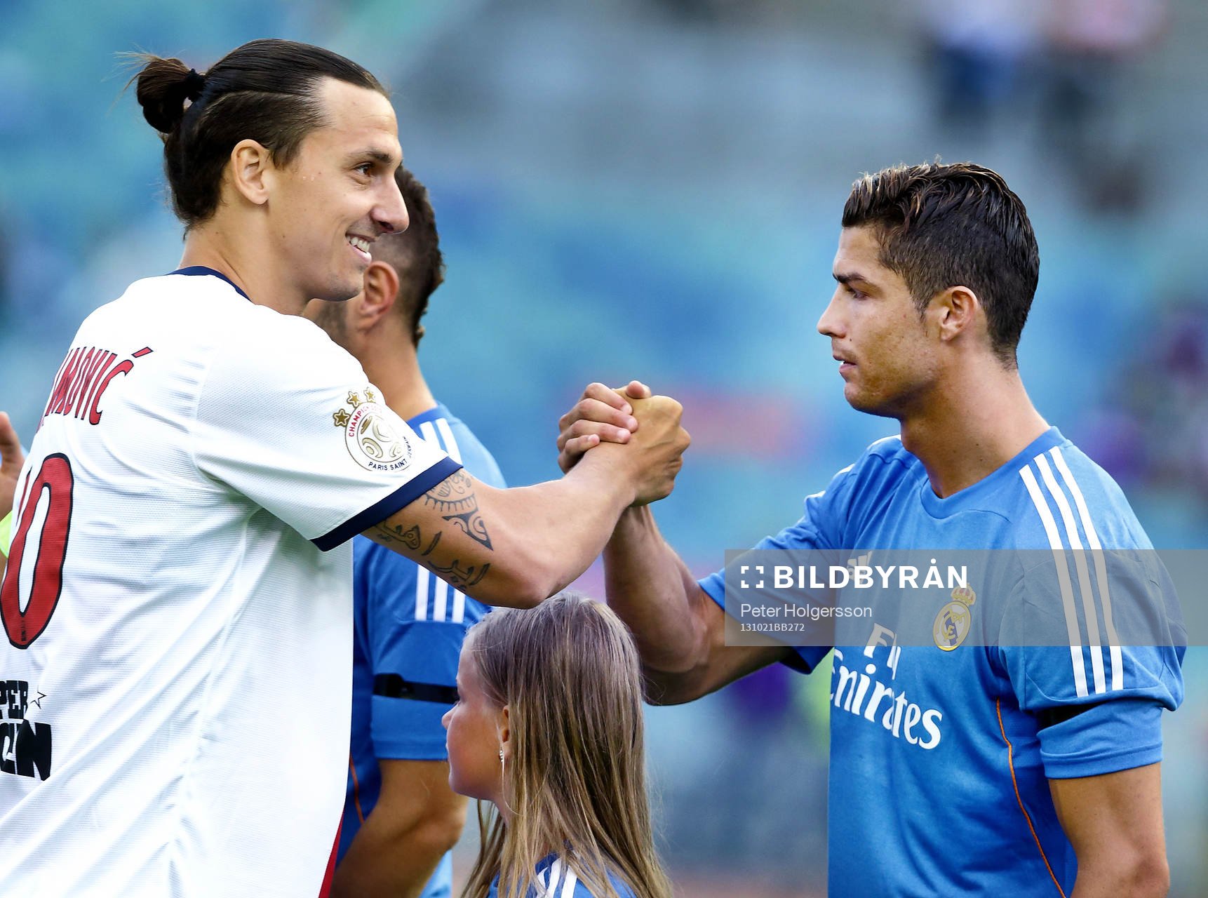 En av Zlatan Ibrahimovic och Real Cristiano Ronaldo kommer att missa VM - bilden från den 27 juli 2013 i Göteborg.