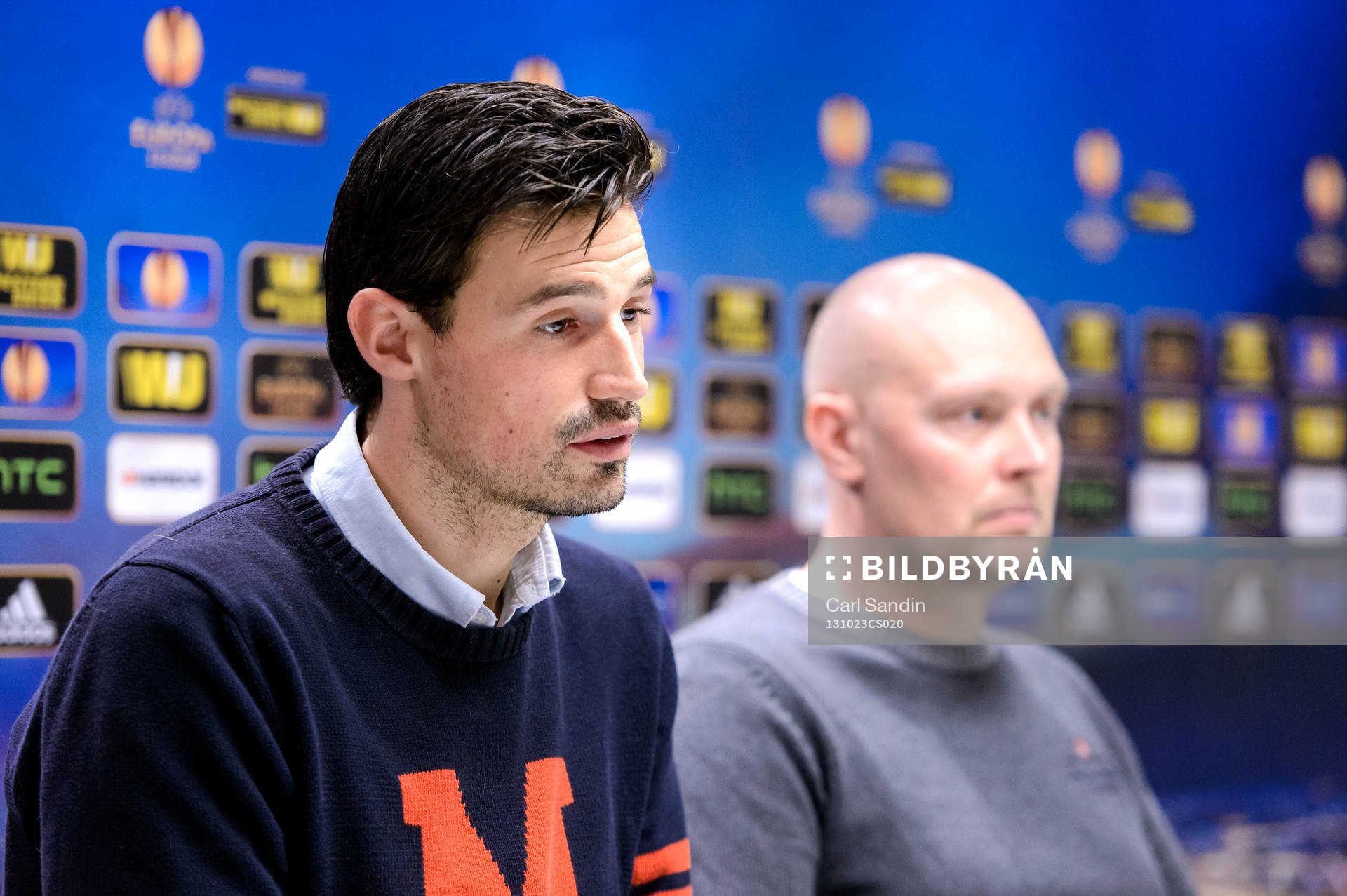 Elfsborgs målvakt Kevin Stuhr-Ellegaard under en presskonferens den 23 oktober 2013 i Borås.