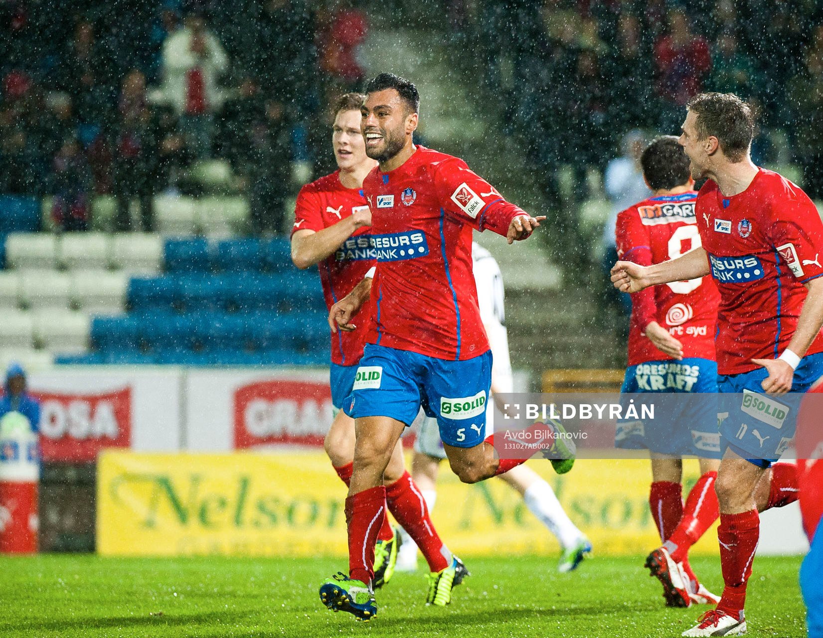Imad Khalili jublar under allsvenska matchen mellan Helsingborg och Kalmar den 27 oktober 2013 i Helsingborg 
