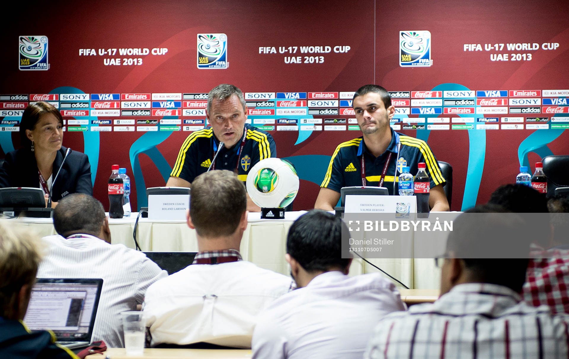 Sveriges förbundskapten Roland Larsson och Valmir Berisha