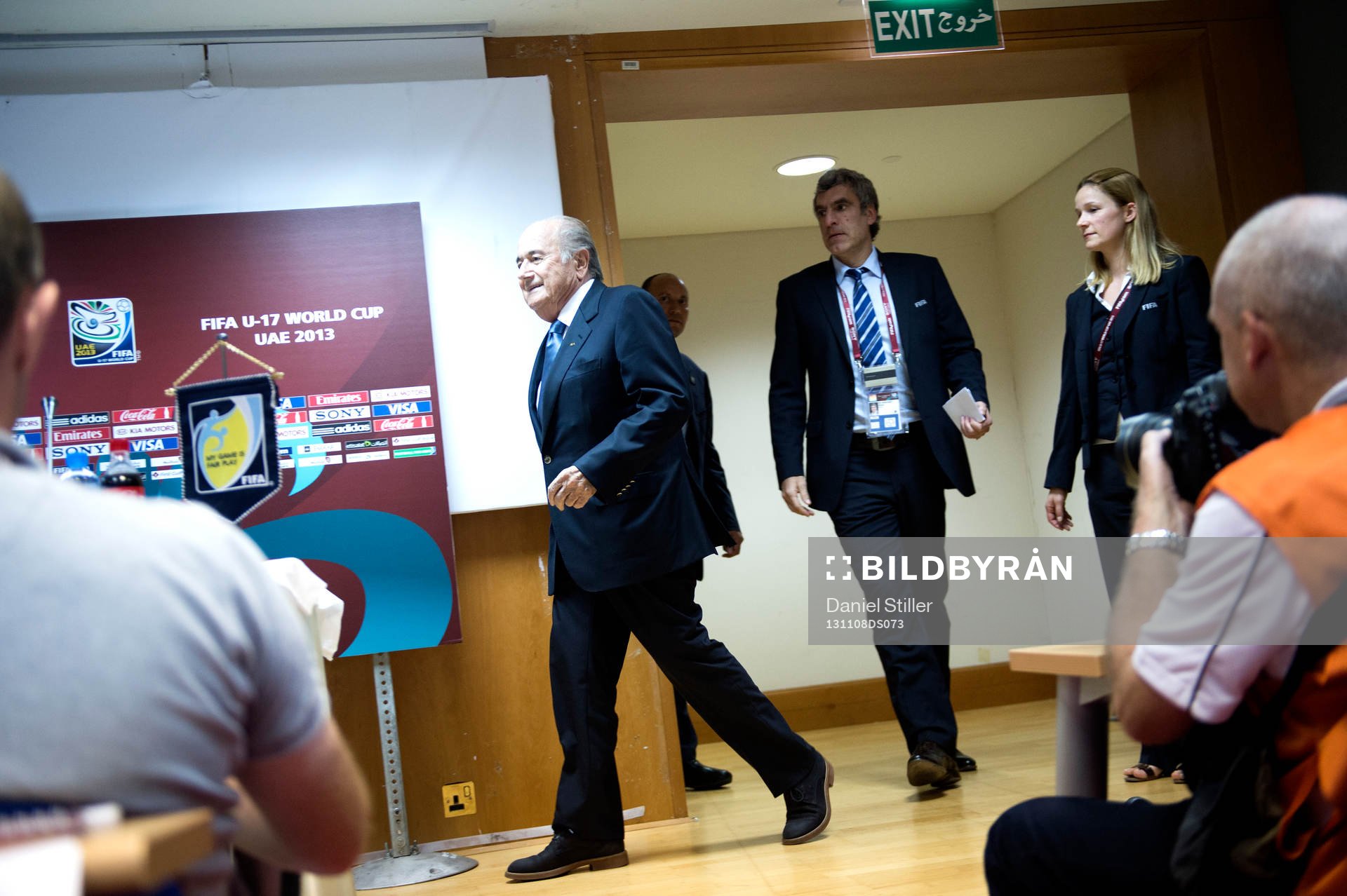 Fifas president Joseph Blatter under en presskonferens innan matchen om tredjepris i U17-VM den 08 november 2013 i Abu Dhabi.