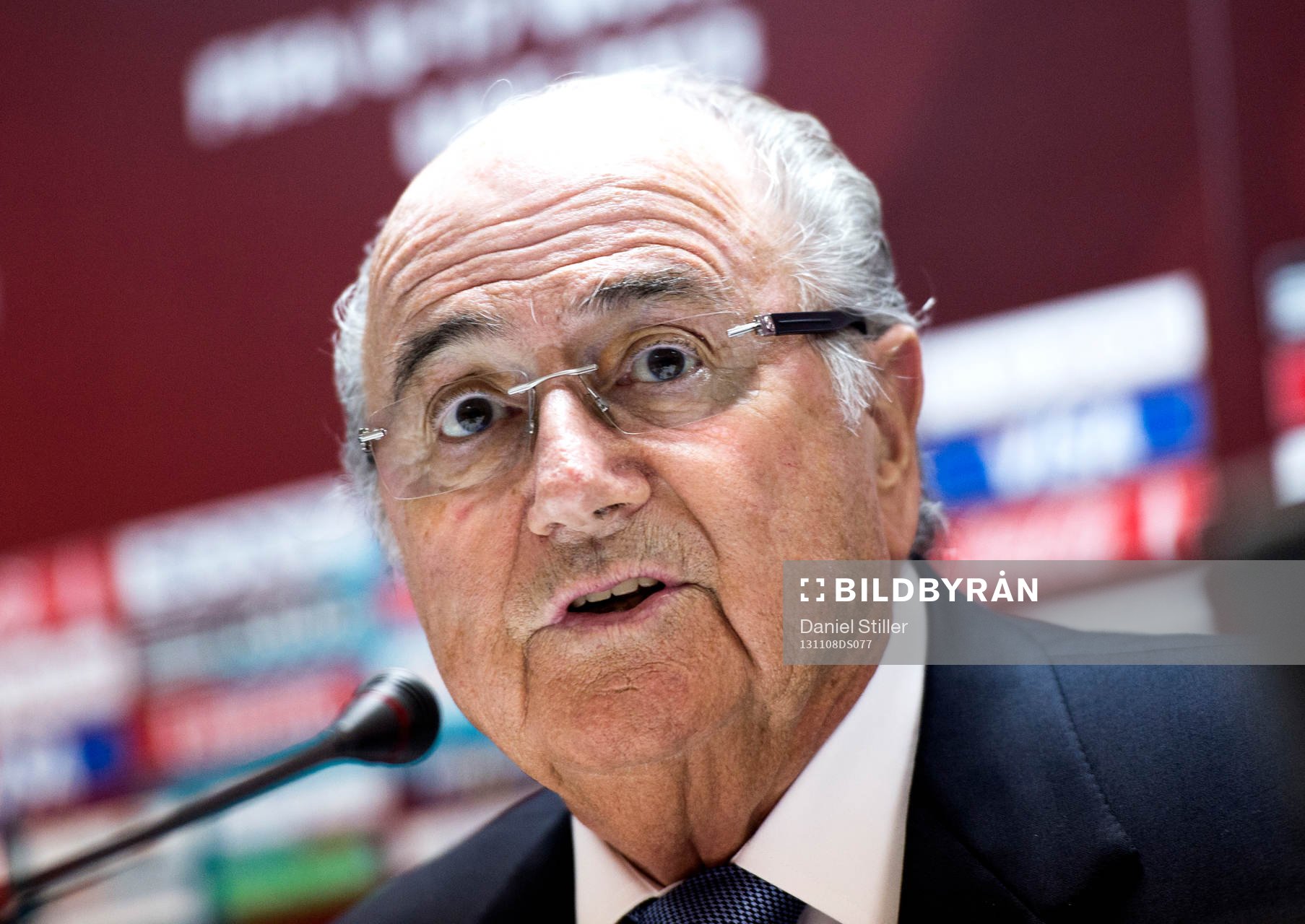 Fifas president Joseph Blatter under en presskonferens innan matchen om tredjepris i U17-VM den 08 november 2013 i Abu Dhabi.